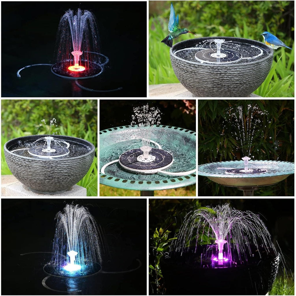 Buy now AISITIN 3.5W Solar Fountain Pump, LED Lighting Solar Water Pump Floating Fountain with 6 Nozzles, 1500mAh Battery Backup for Bird Bath, Fish Tank, Pond or Garden Decoration Solar Aerator Pump at indiglob india