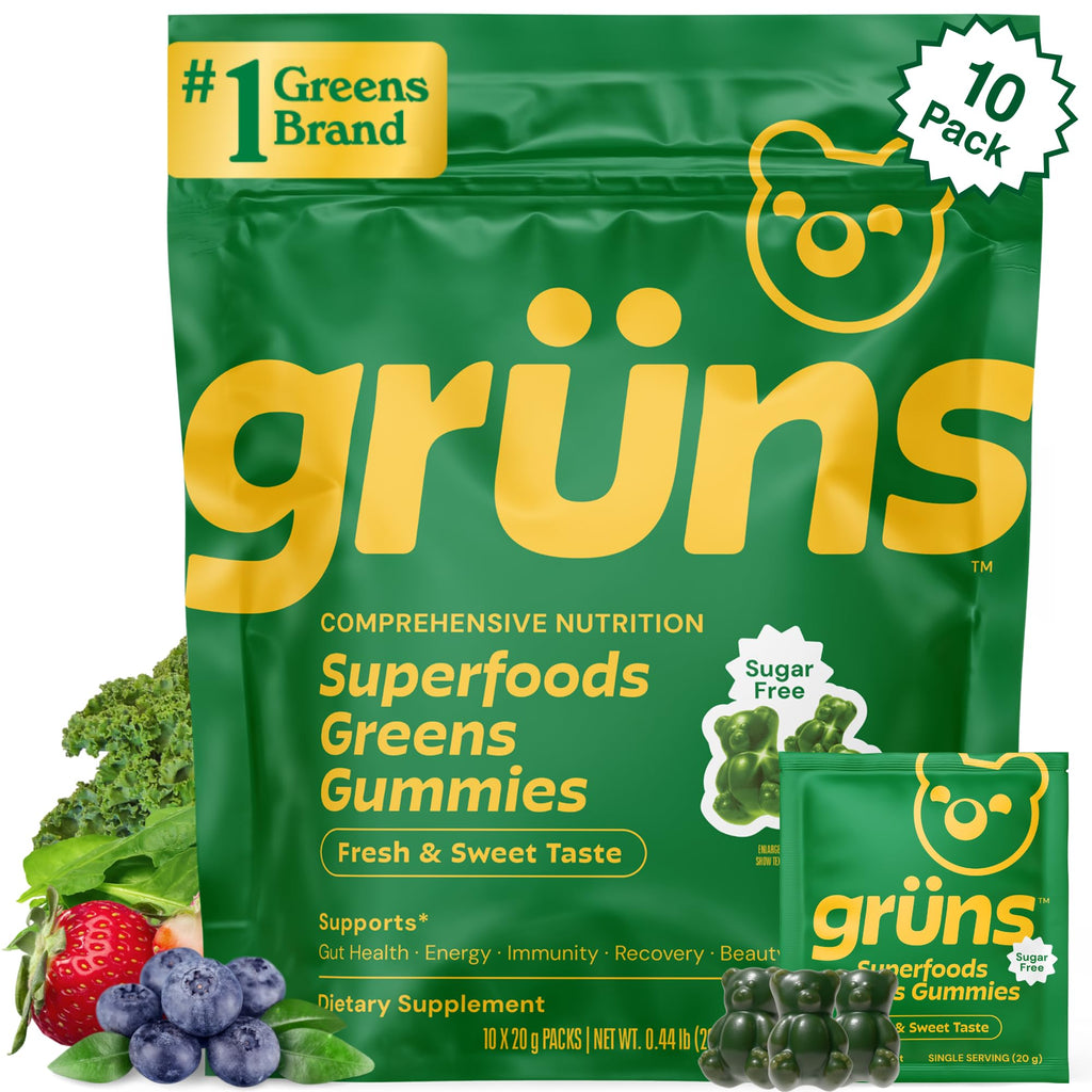 Adult Greens Gummies Sugar Free Multivitamin & Prebiotic Fiber, 10 ct | Daily Supplement for Men and Women with Vitamins, Minerals, Adaptogens, Fiber