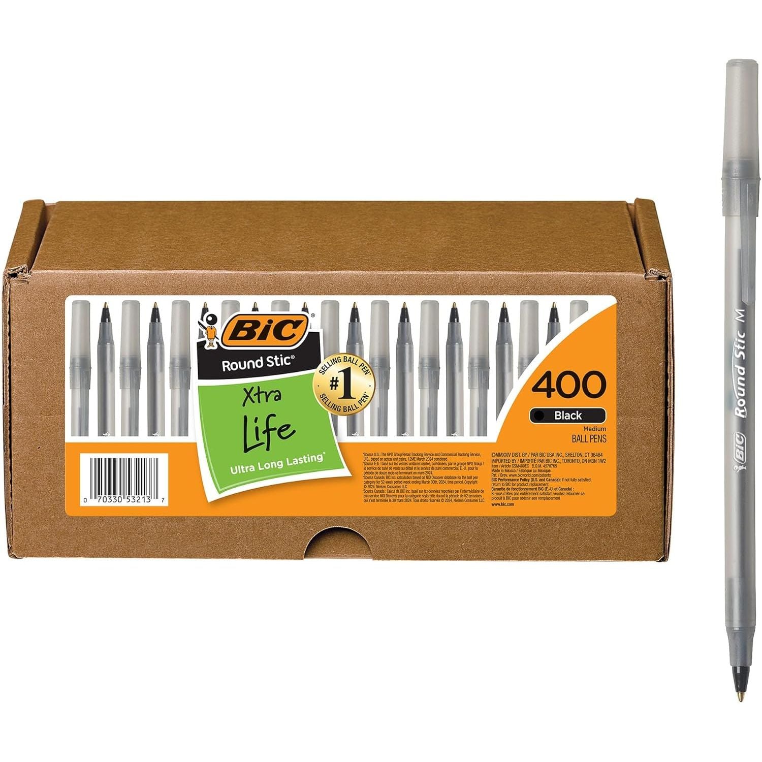 Buy now BIC Round Stic Xtra Life Ballpoint Pen, Ultra Long Lasting and Consistent Ink Flow, 60-Count in Black Ink 400 Count (Pack of 1) Black at indiglob india