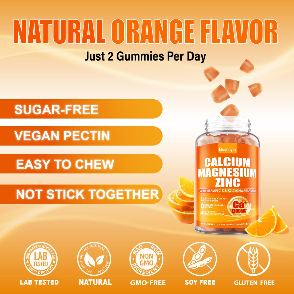 Calcium 1200 mg with Vitamin D3 for Adults - Calcium Citrate Gummies | with Vitamin D3, K2, Magnesium, Zinc, Boron, Copper and Ashwagandha - Extra Absorption Calcium Supplement for Women Men