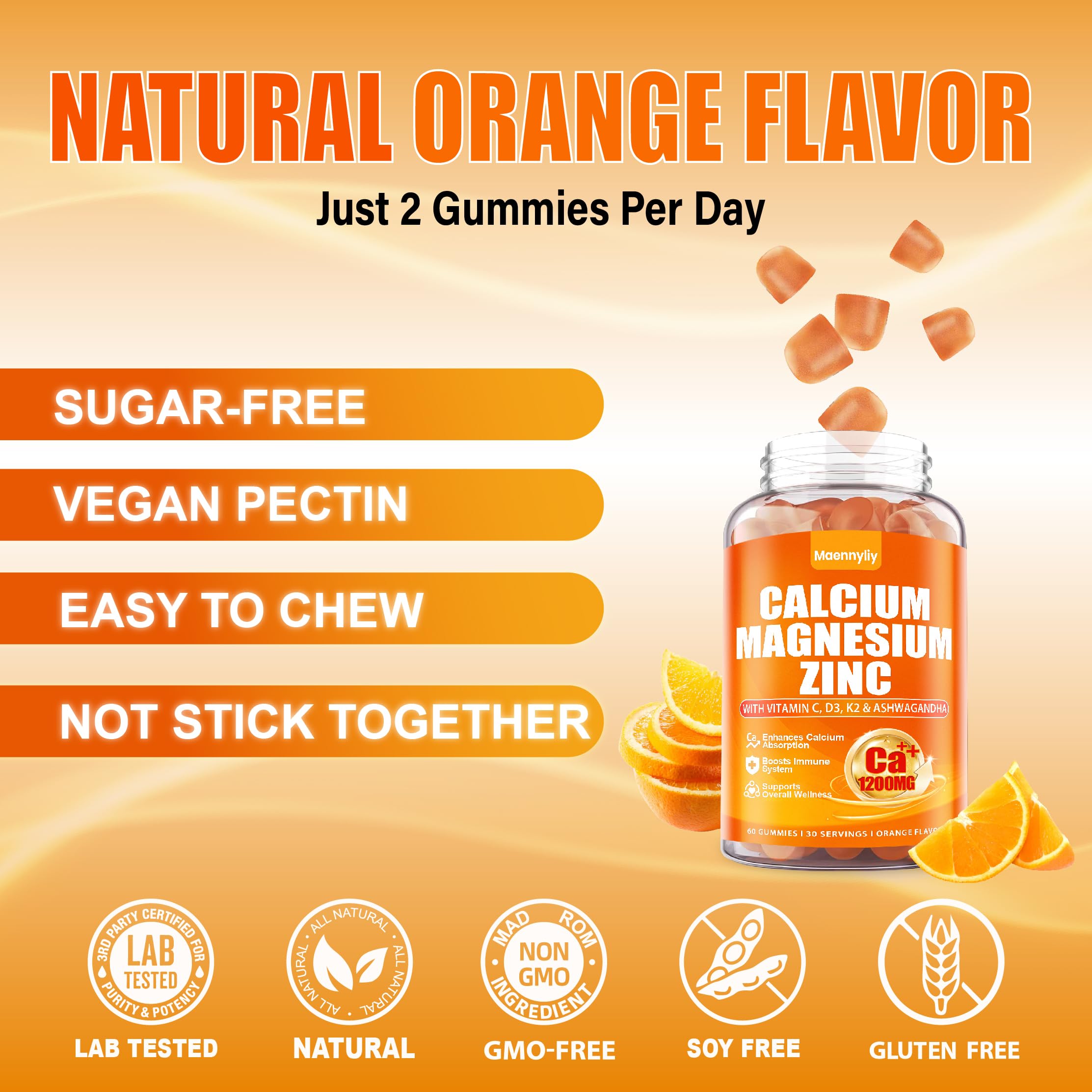 Calcium 1200 mg with Vitamin D3 for Adults - Calcium Citrate Gummies | with Vitamin D3, K2, Magnesium, Zinc, Boron, Copper and Ashwagandha - Extra Absorption Calcium Supplement for Women Men