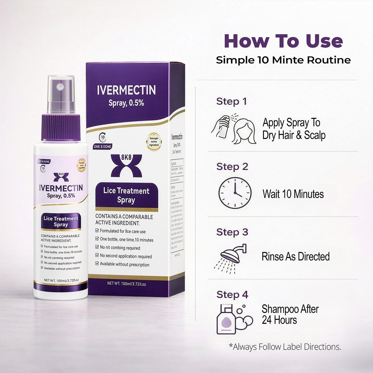 Lice Treatment Ivermectin 0.5%, 2026 Upgraded Spray Formula, Targets the Scalp Than Traditional Lotions, One-Time At-Home Treatment for the Whole Family