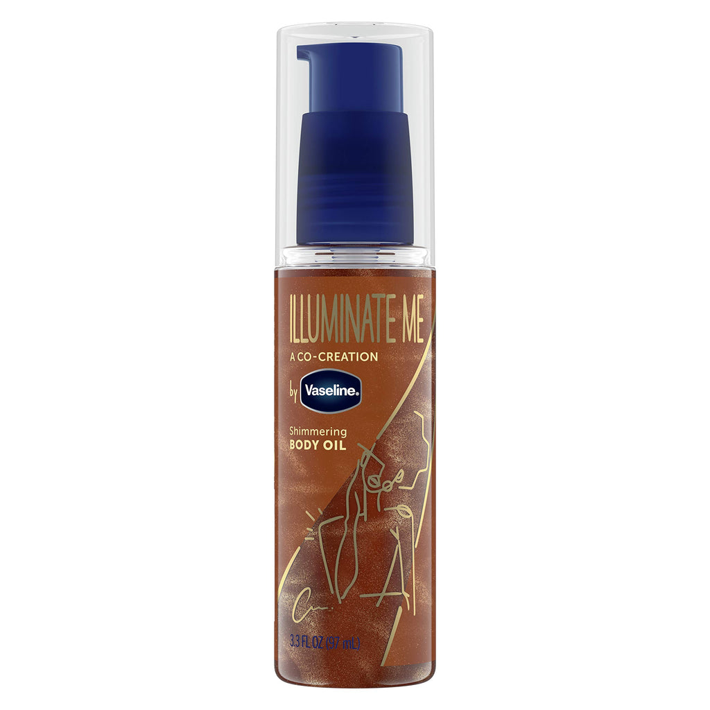 Vaseline Illuminate Me Shimmering Body Oil Created for Melanin Rich Skin, Illuminates Skin with Finishing Touch of Shimmer for Glowing Skin 3.3 oz | Illuminates Skin with Finishing Touch of Shimmer For Glowing, Moisturized Skin