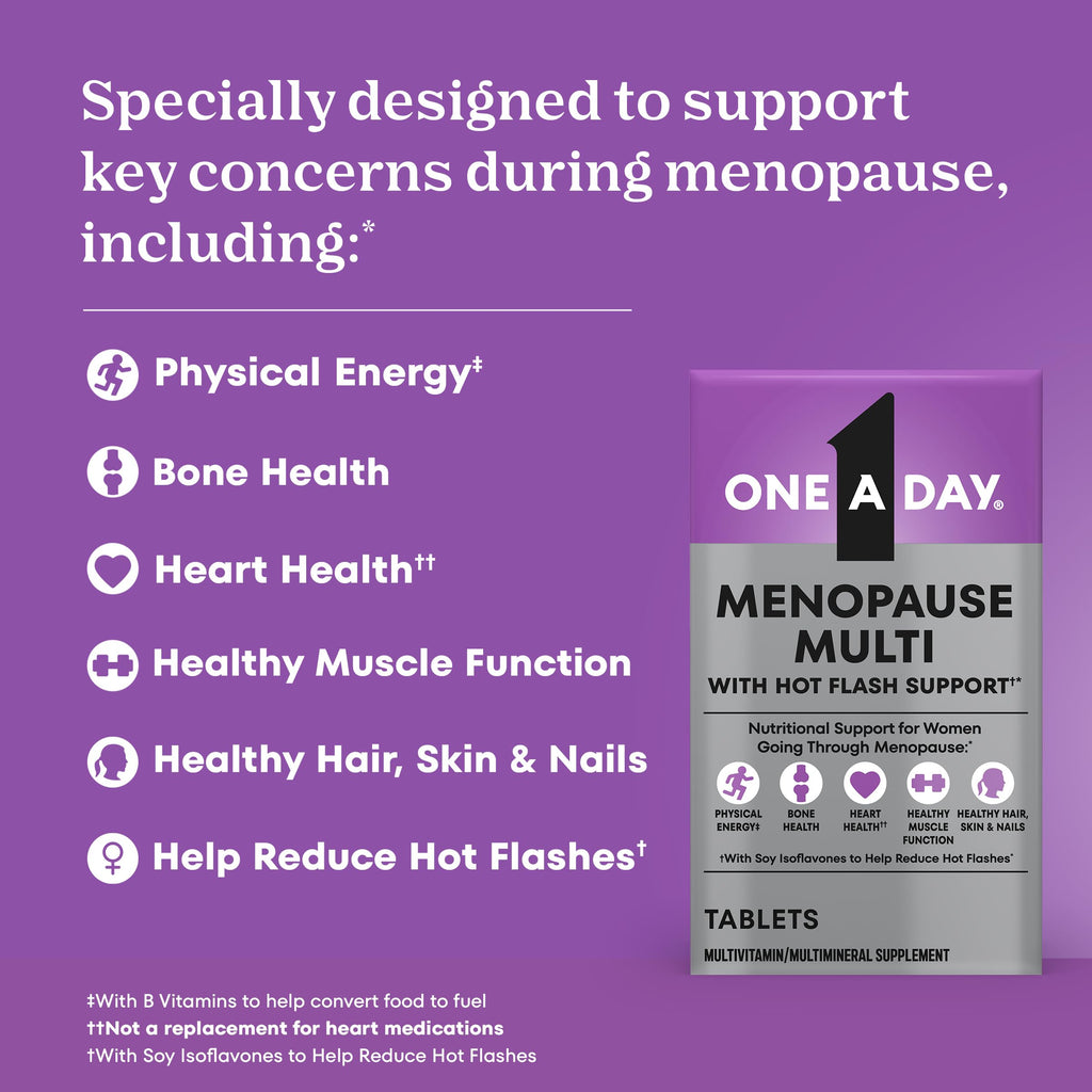 One A Day Women's Menopause Multivitamin, Menopause Support, 50 Count | Soy Isoflavones for hot flash support (3), Convenient daily tablet, For women 50+