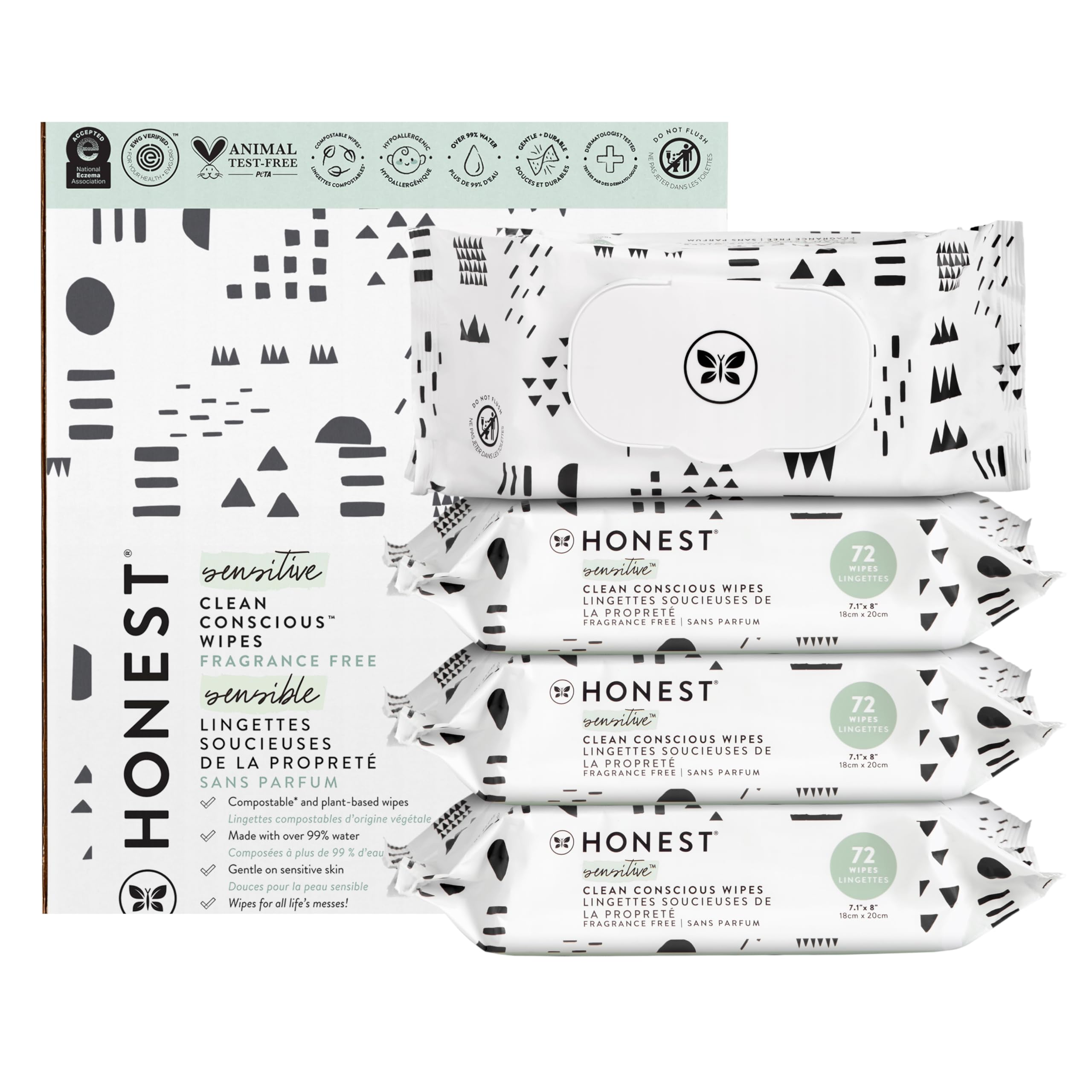 Buy now The Honest Company Hypoallergenic Multi-Use Baby Wipes for Sensitive Baby Skin Rainbow 60 Count Pattern Play 72 Count (Pack of 4) at indiglob india