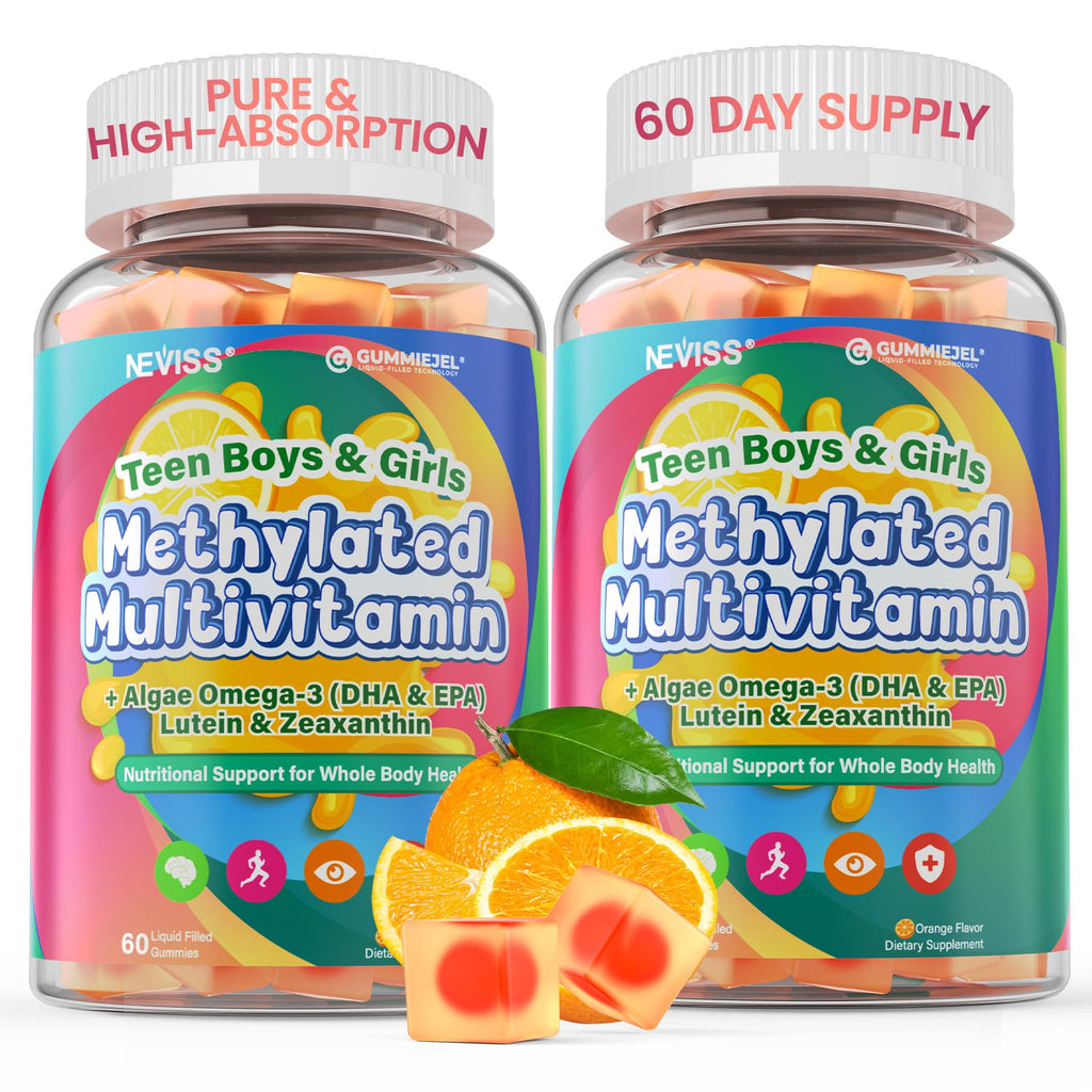 Methylated Multivitamin for Teen & Kids, Boys & Girls Vitamins Gummies 4-19 | 5-MTHF Methylfolate, Methyl B12, Omega3, Multi-Minerals, Teen Focus & Energy, Growth, Skin, Eye & Immune Support, Sugar-Free