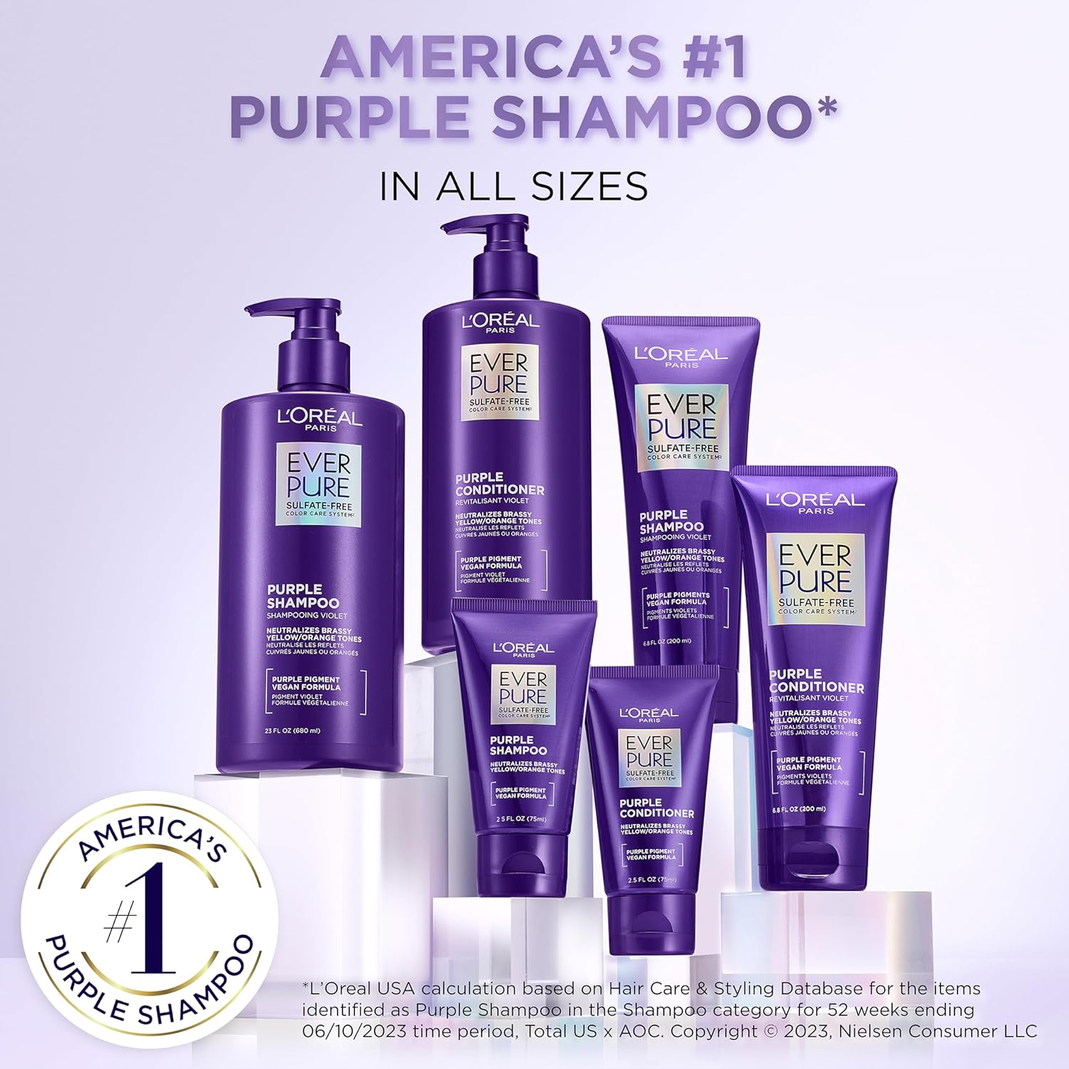Buy now L’Oreal Paris Sulfate Free Brass Toning Purple Shampoo for Blonde, Bleached, Silver, or Brown Highlighted Hair, EverPure, 6.8 Fl Oz (Packaging May Vary) at indiglob india