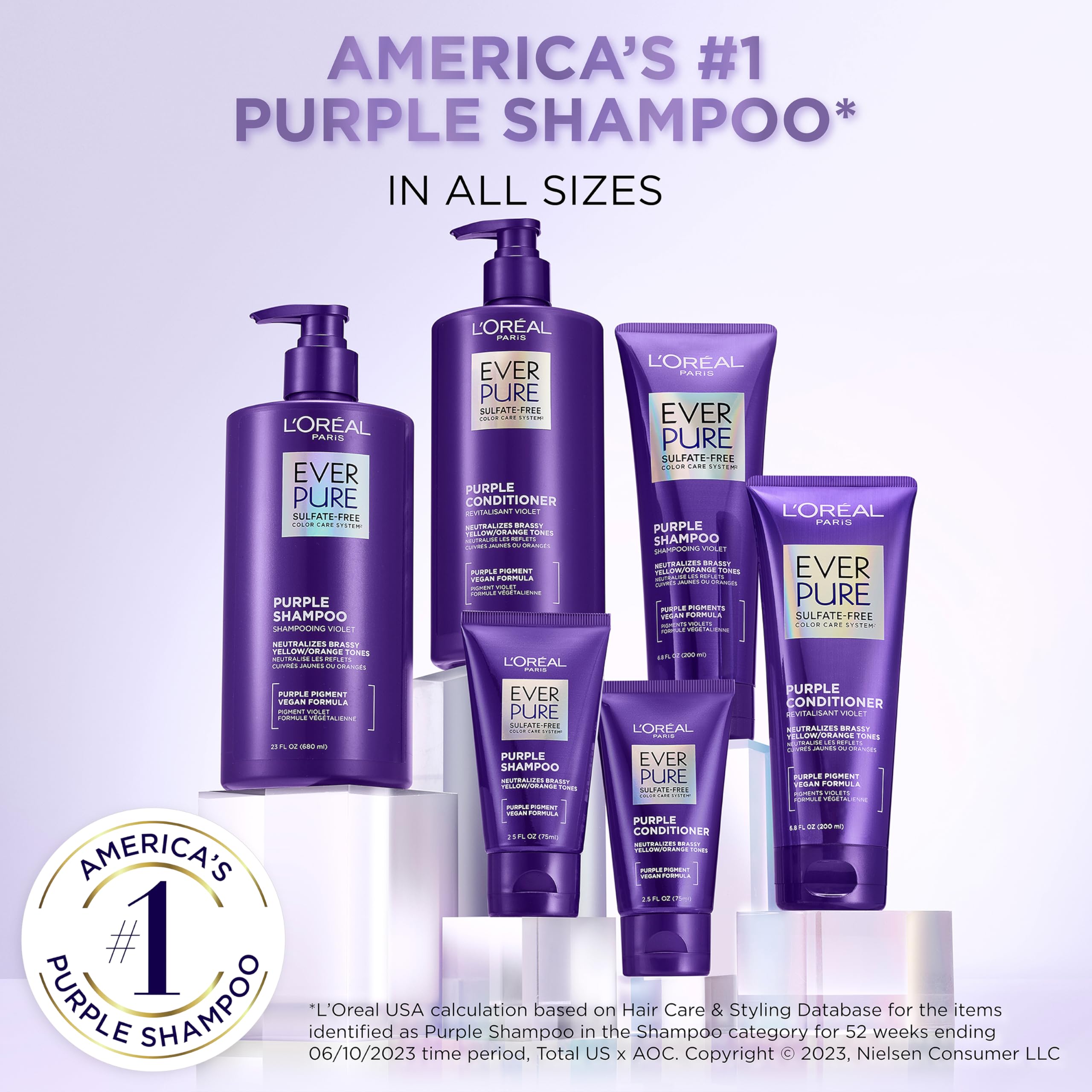 L'Oreal Paris EverPure Purple Shampoo and Conditioner Set, Sulfate-Free Brass Toning for Blonde, Bleached, Highlighted, Silver or Gray Color-Treated Hair, 13.6 Fl Oz Set