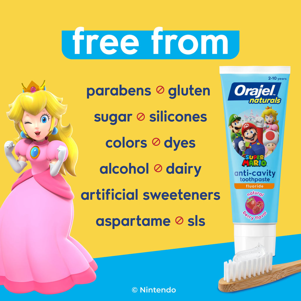 Orajel Naturals Super Mario Kids Fluoride Toothpaste, Berry, 4.2 Oz, 4-Pack