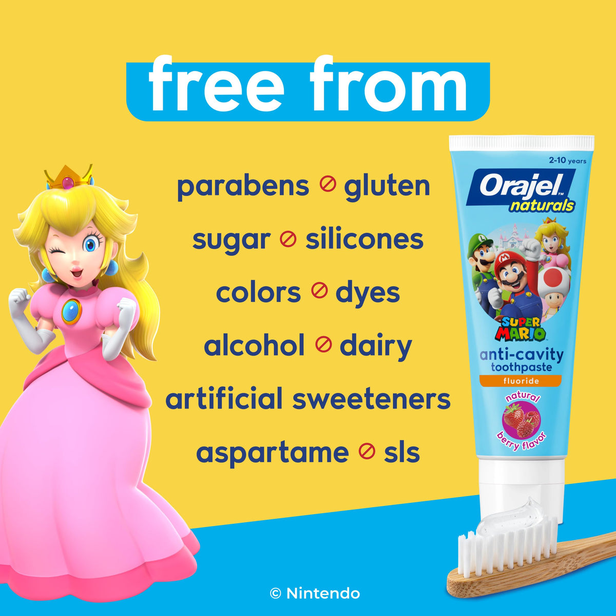 Orajel Naturals Super Mario Kids Fluoride Toothpaste, Berry, 4.2 Oz, 4-Pack