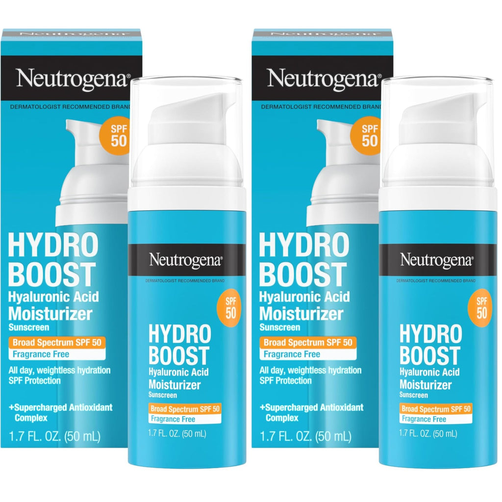 Neutrogena Hydro Boost Face Moisturizer SPF 50, 1.7 fl oz | Hyaluronic Acid, Non-Greasy, Fragrance Free, Daytime Facial Moisturizer, Hydrate & Soothe Dry Skin