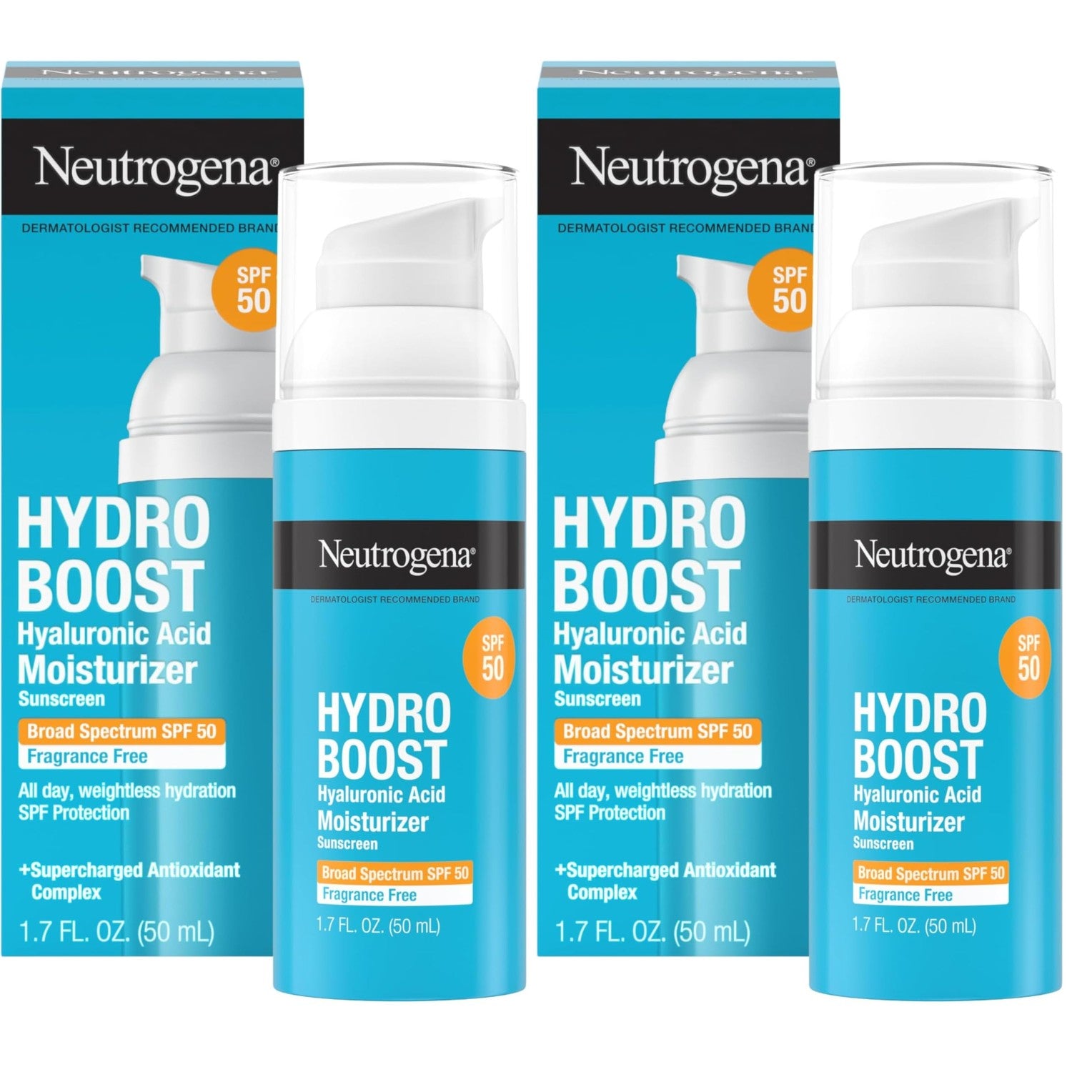 Neutrogena Hydro Boost Face Moisturizer SPF 50, 1.7 fl oz | Hyaluronic Acid, Non-Greasy, Fragrance Free, Daytime Facial Moisturizer, Hydrate & Soothe Dry Skin