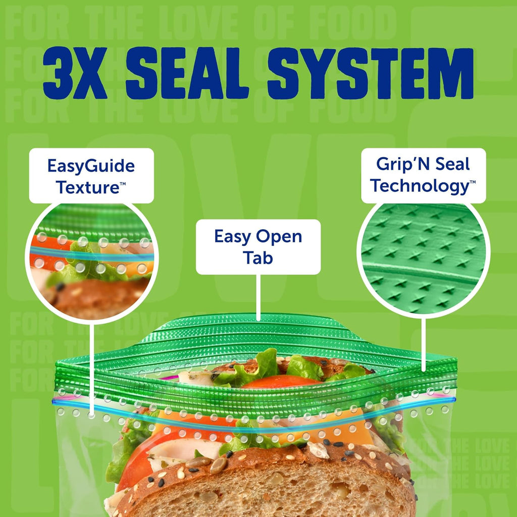 Buy now Ziploc XL Sandwich and Snack Bags with EasyGuide Texture, Plastic Storage Bags with Grip 'n Seal Technology, 90 Bags Total at indiglob india