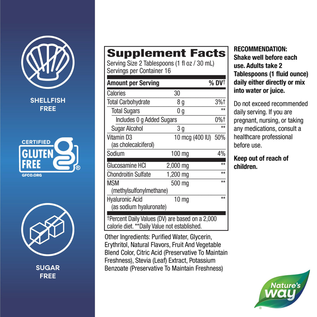 Nature's Way Joint Movement Glucosamine Liquid, Chondroitin, Berry, 16 oz | MSM with Vitamin D3 & Hyaluronic Acid, Fast-Absorbing Liquid, Joint Support Supplement*, Berry Flavored