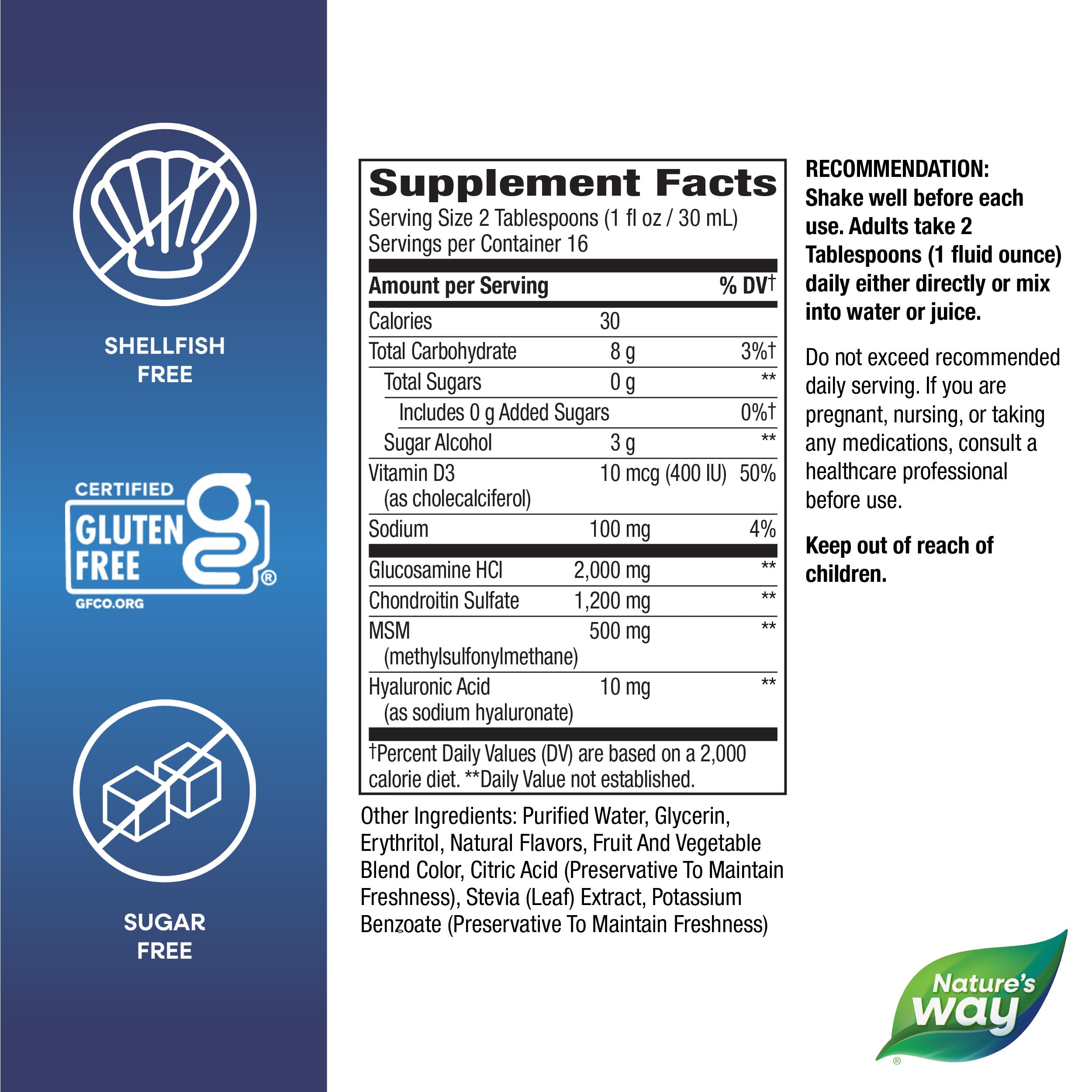 Nature's Way Joint Movement Glucosamine Liquid, Chondroitin, Berry, 16 oz | MSM with Vitamin D3 & Hyaluronic Acid, Fast-Absorbing Liquid, Joint Support Supplement*, Berry Flavored