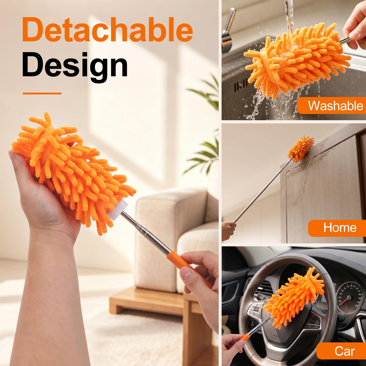 Cobweb Duster with Extension Pole, Pole5-Piece Spider Web Brush with Pole Kit, 100" Telescoping Microfiber Feather Dusters for Cleaning, Bendable Washable Dusters for High Ceilings, Ceiling Fans