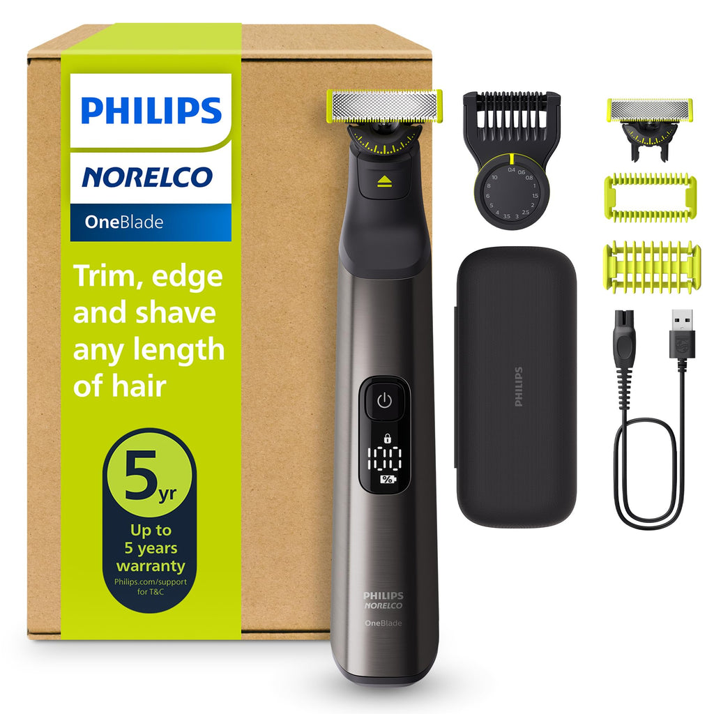 Norelco Philips OneBlade Pro Hybrid Electric Trimmer and Shaver, Black, 2 Piece, QP6530/70, Old Version