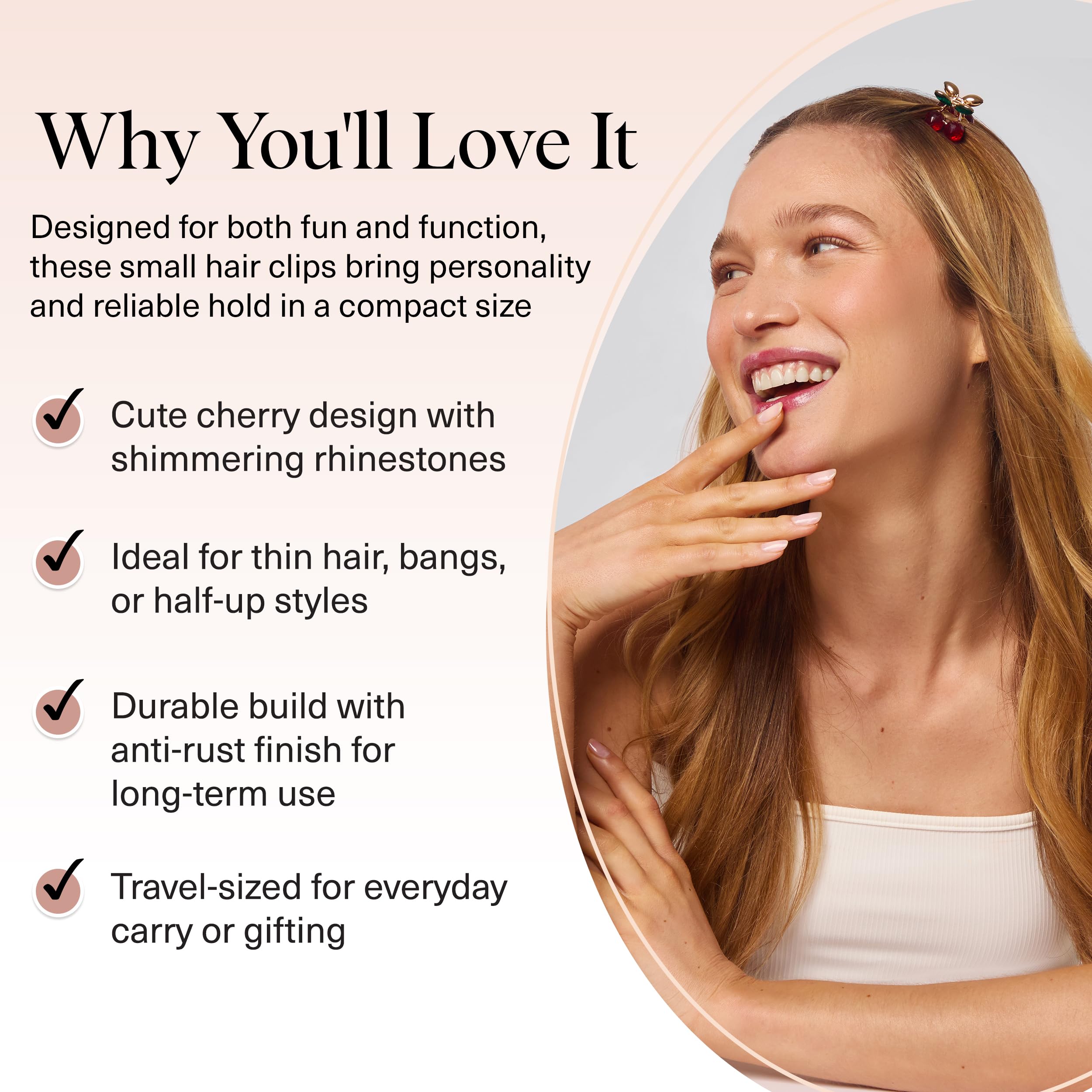 Buy now Kitsch Cherry Small Hair Clips for Women â€“ Rhinestones Small Claw Clips | Electroplated Metal Springs and Anti-Rust Finish | Strong Hold for Updo and Cute Half Up Styles | Ideal Gifts for Women - 2pcs at indiglob india