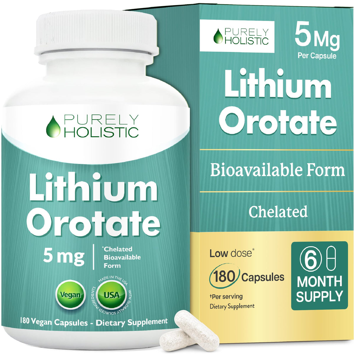 Lithium Orotate 5mg, Mood and Emotional Balance Support, 6 Month Supply
