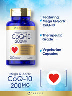 Carlyle CoQ10 200mg | 200 Capsules | Mega Q-Sorb Coenzyme Q-10