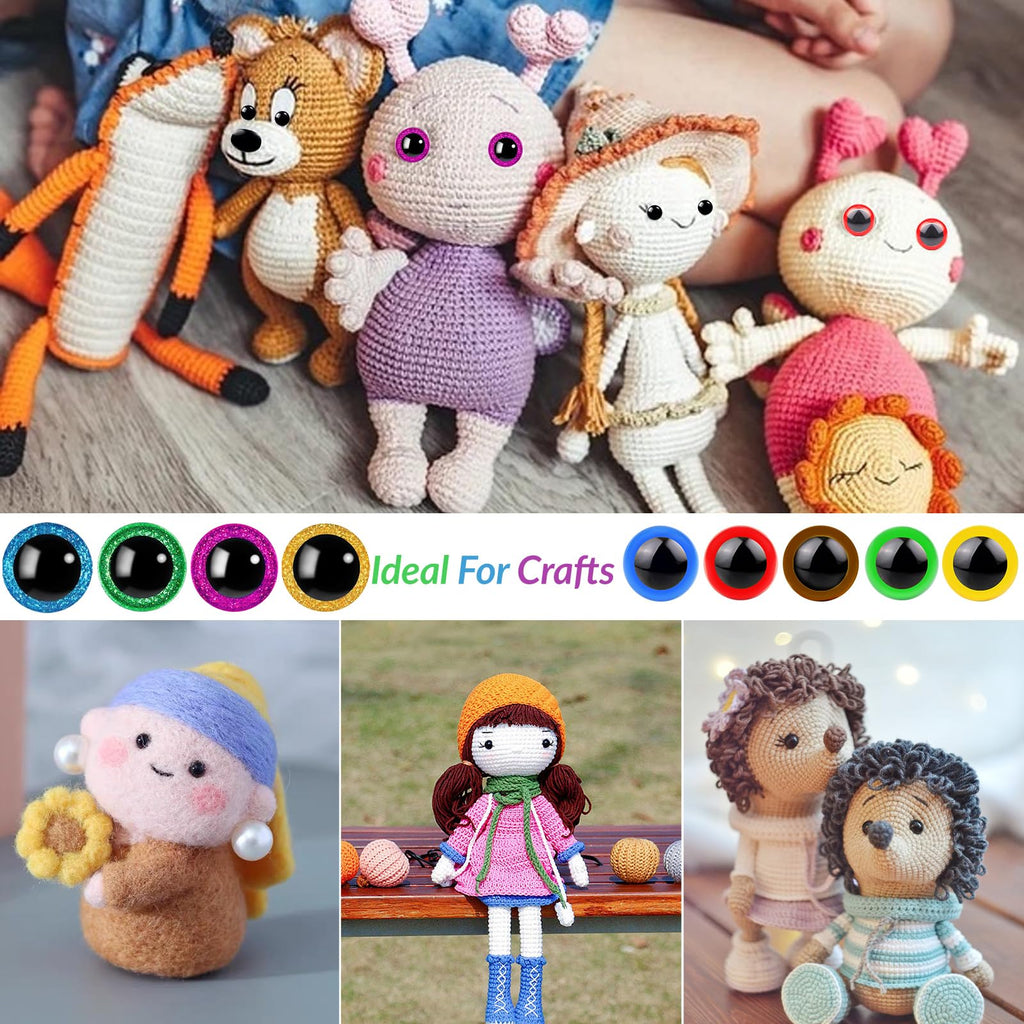 Fulasiteu 1100PCS Safety Eyes and Noses, Amigurumi Safety Eyes for Crocheting, Colorful Doll Crochet Eyes with Washers for Plush Animal, Crochet Toy, Stuffed Doll and Teddy Bear (Various Sizes)
