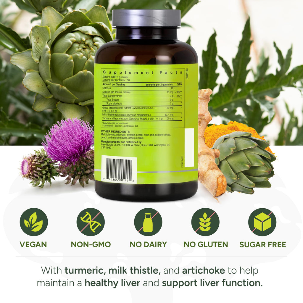 NEW Nordic Active Liver Support Gummies Supplement 180-Day Supply (3 Pack) | Sugar-free botanical gummies made with milk thistle extract and globe artichoke for daily routine integration