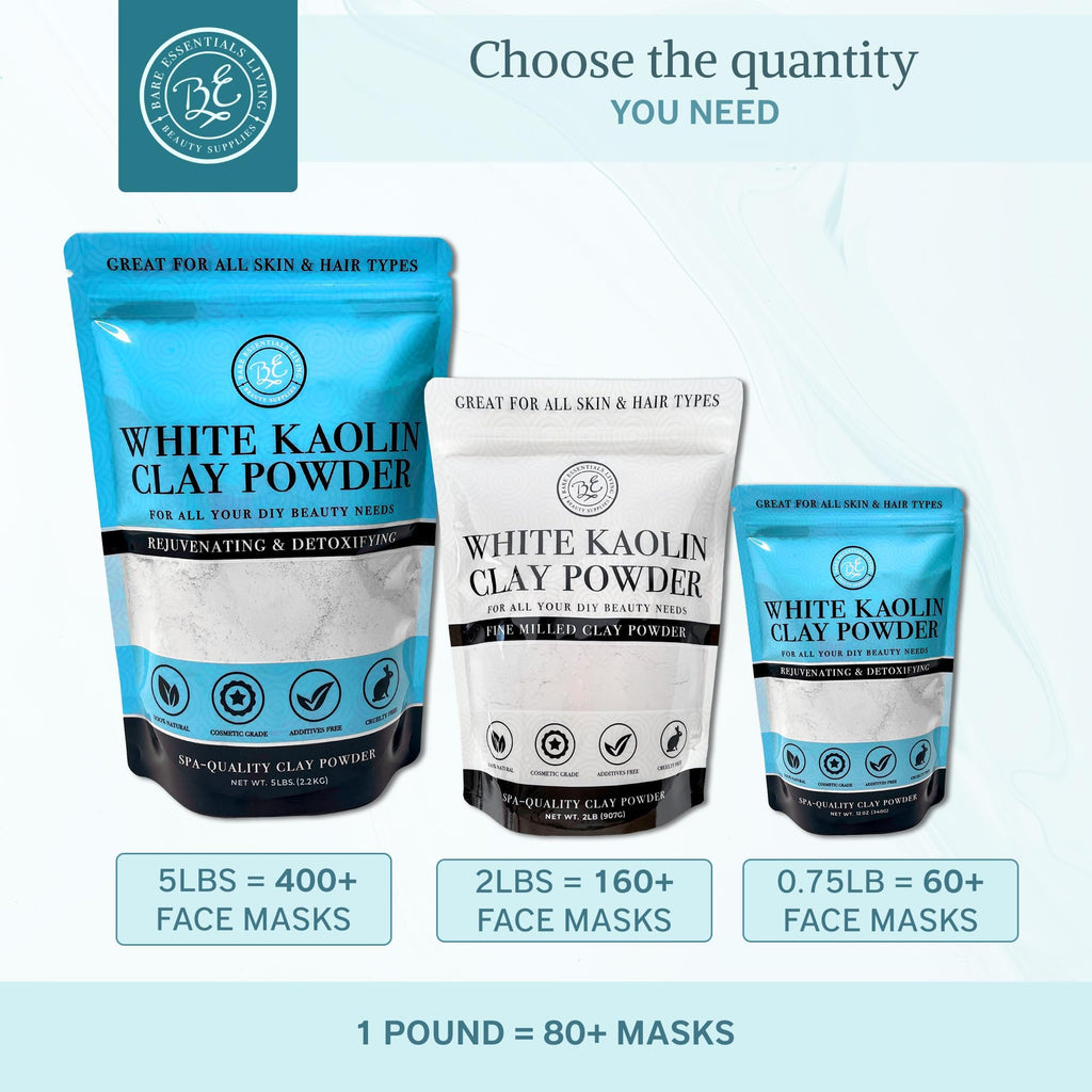 Bare Essentials Living - White Kaolin Clay Powder (12oz) 100% Natural White Powdered Clay for Seed Bombs, White Clay Mask, Chafing Body Powder, Soap, Bath Bomb, Deodorant, Kaolin Clay for Gardening