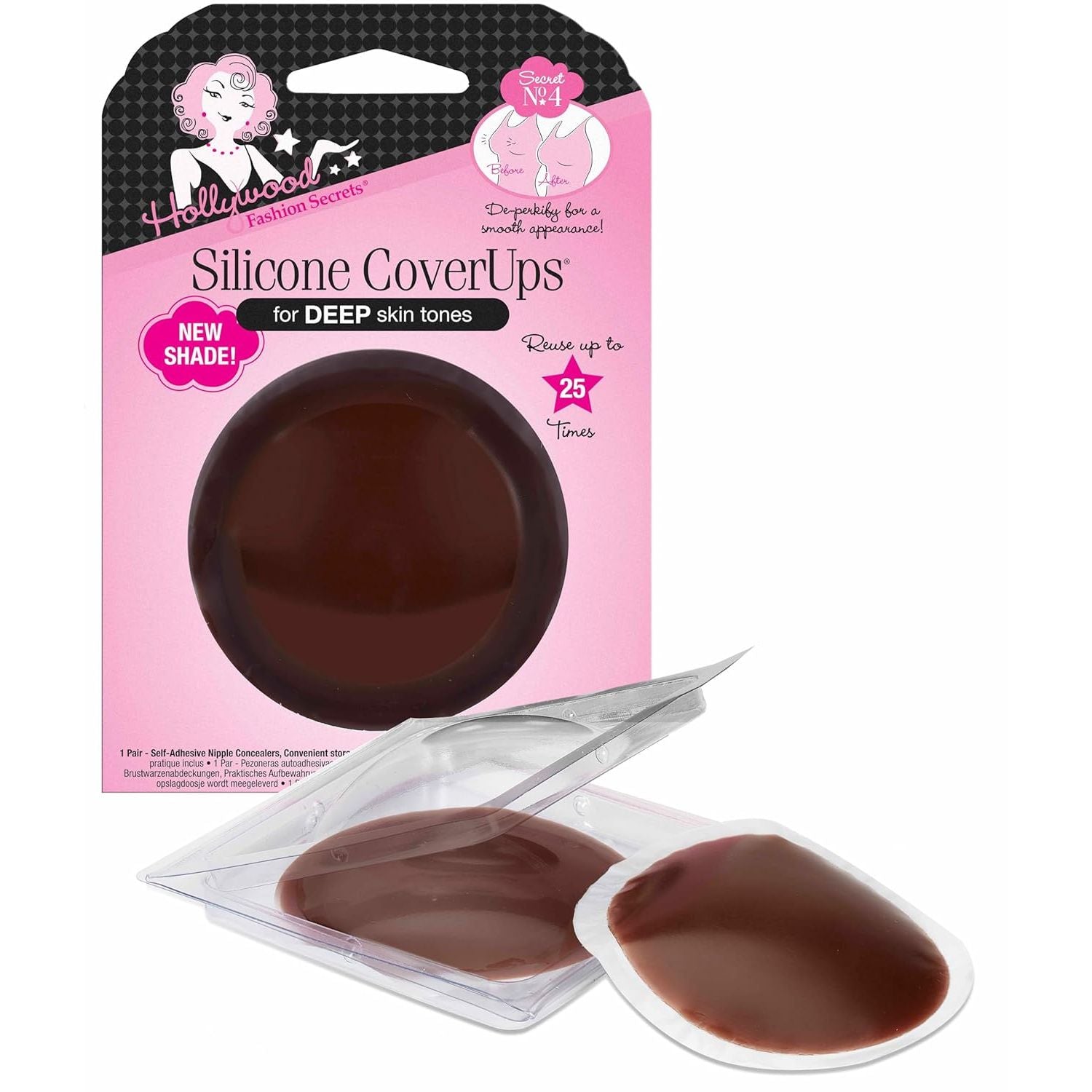 Buy now Hollywood Fashion Secrets Silicone Coverups, Hypoallergenic, Reusable, Washable, Gentle on Skin, Ultra Thin, Self Adhesive, Dark Shade, 1 Pack Size 1 (Pack of 1) Deep at indiglob india