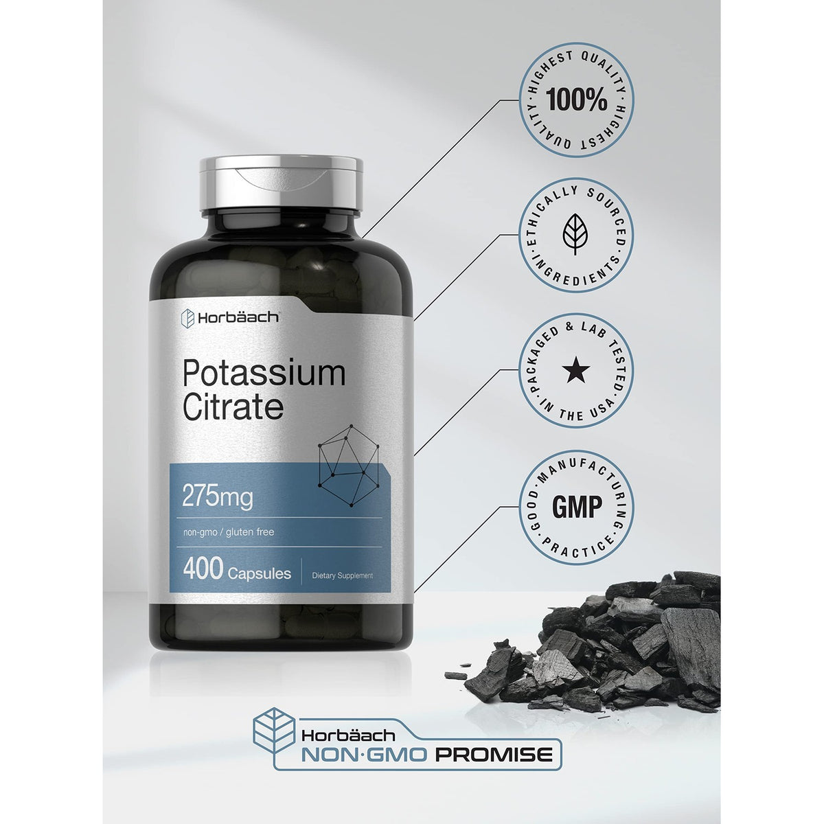 Horbäach Potassium Citrate Supplement 275 mg | 400 Capsules