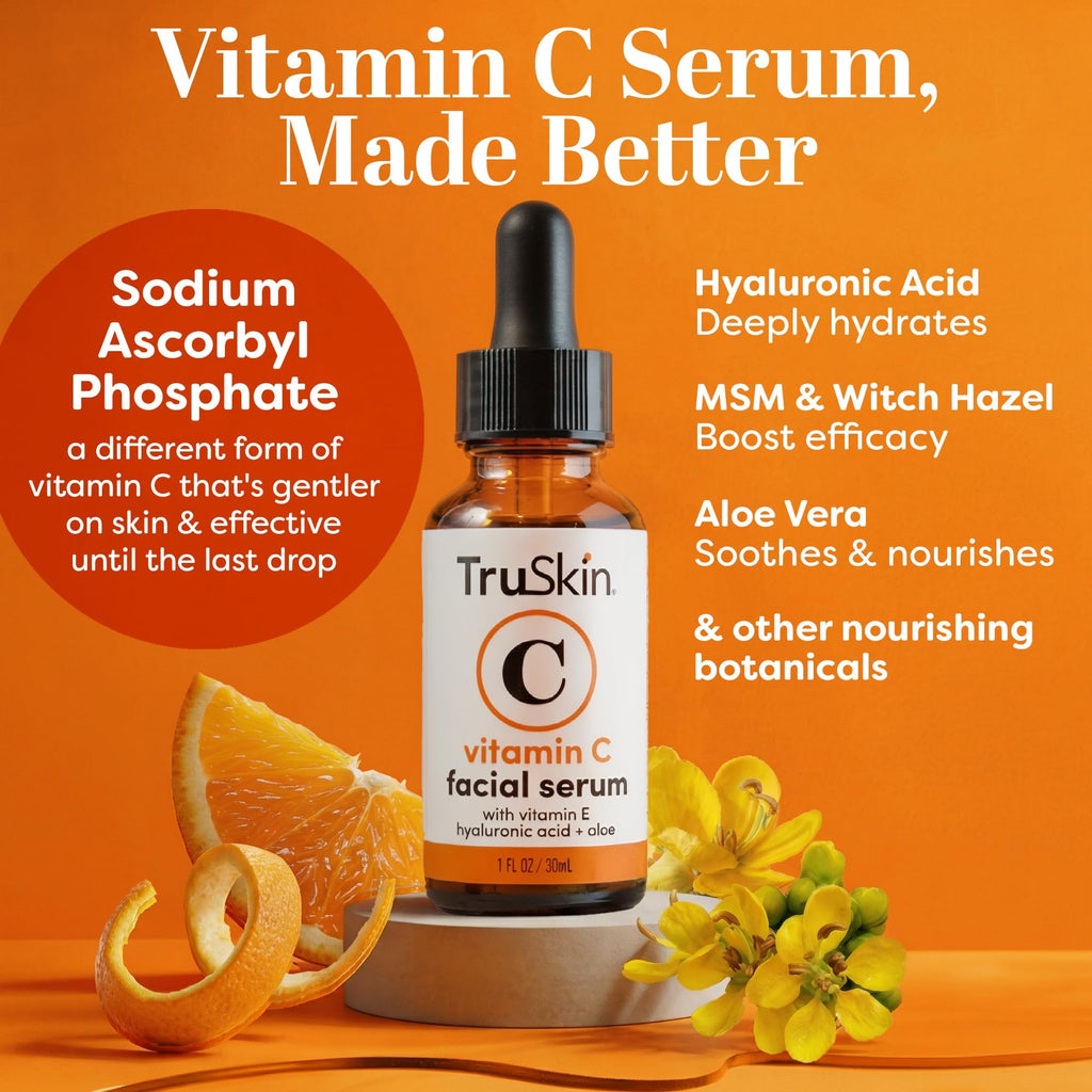 TruSkin Brightening Vitamin C Serum for Face with Hyaluronic Acid, 2 fl oz | Anti aging face serum with Vitamin E to improve the look of dark spots, fine lines, skin tone & support radiant-looking skin