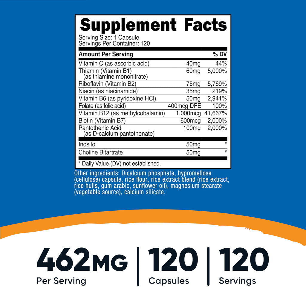 Nutricost High Potency Vitamin B Complex 462mg, 120 Capsules | Energy Complex with Vitamin C