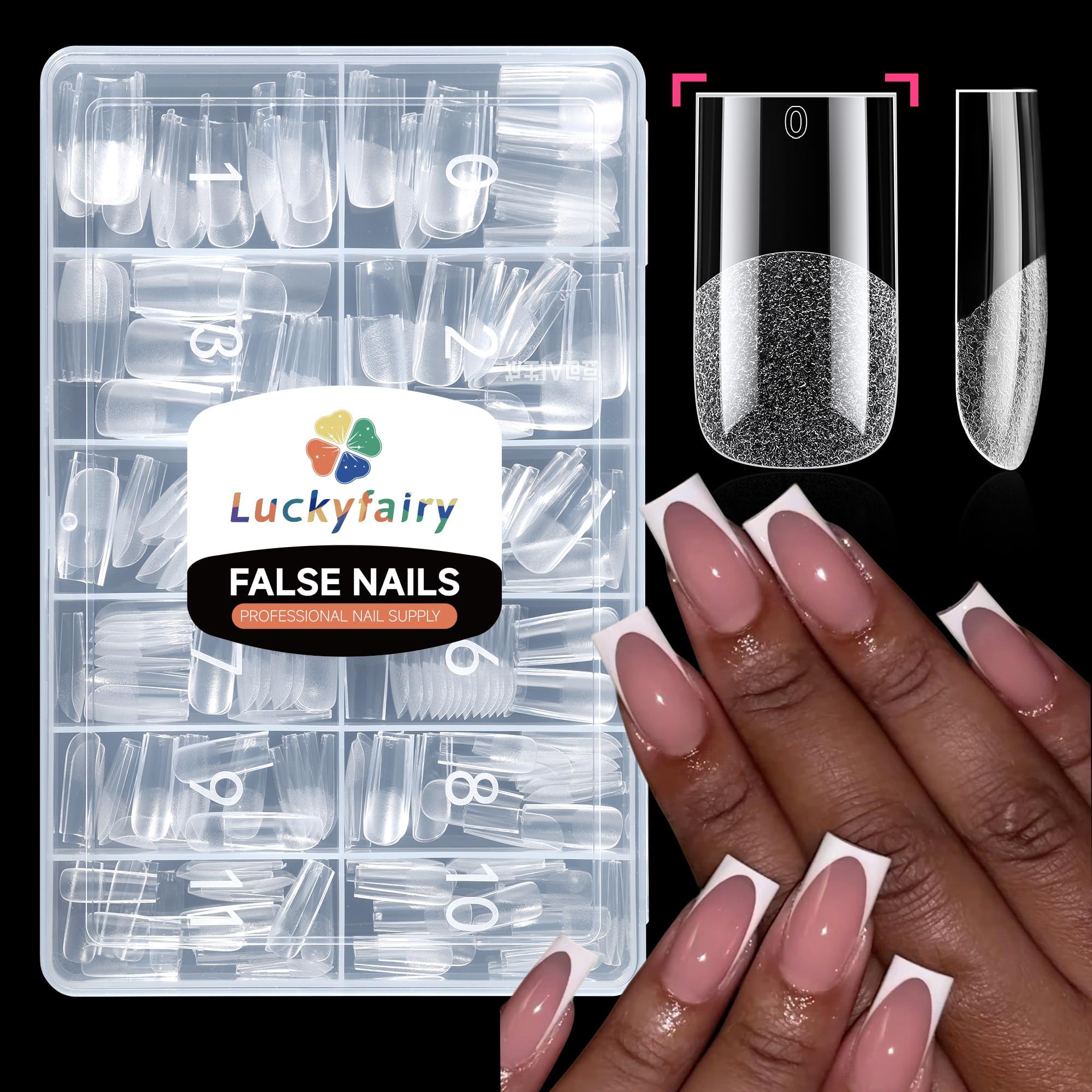 Luckyfairy Extra Short Square Fake Nails, Soft Gel Pre-Shaped Acrylic XS Short Square Nail Tips, Half Matte Full Cover Clear Press on Flase Nail Tips for Nail Extension Home DIY 240pcs/12 Sizes
