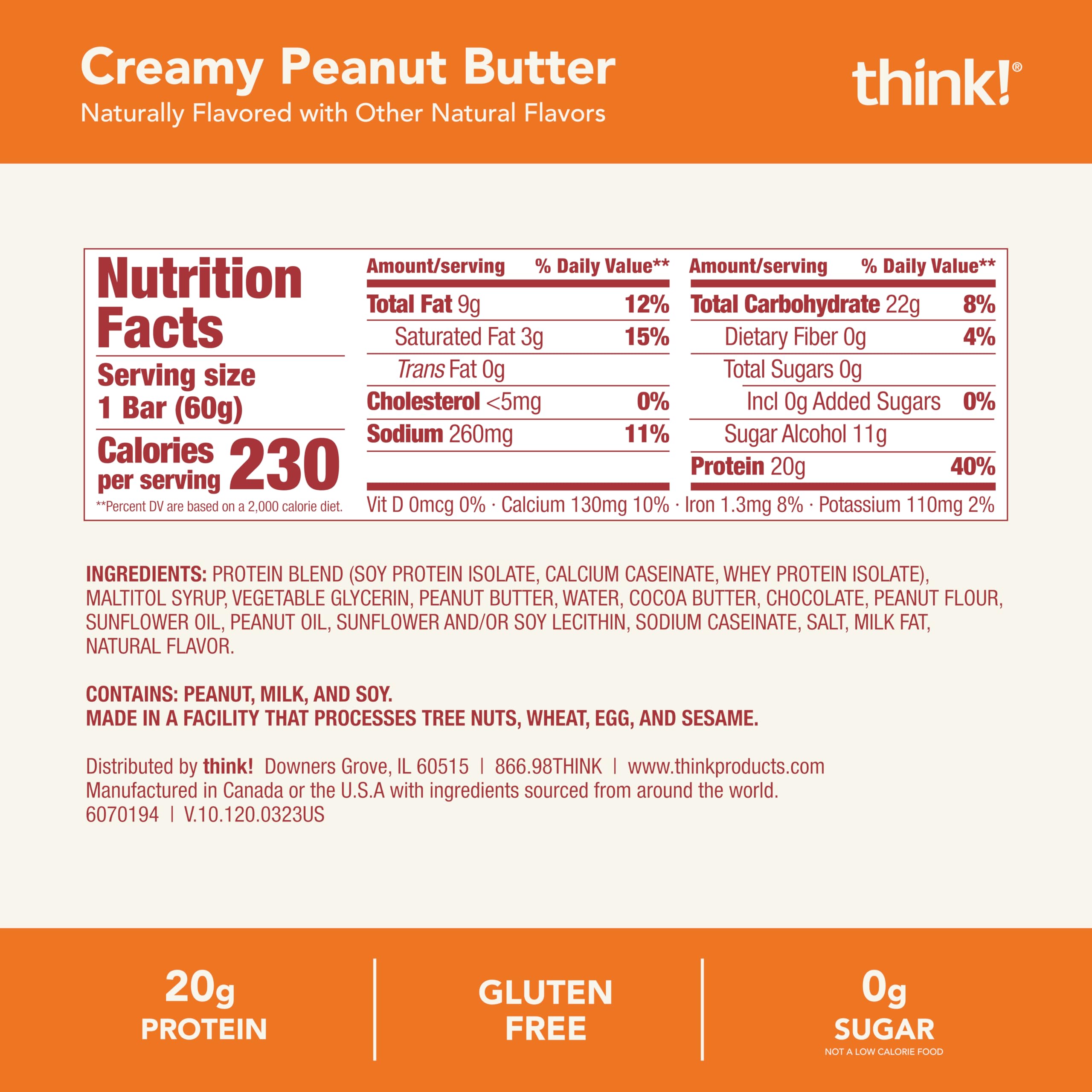 Buy now think! Protein Bars, High Protein Snacks, Gluten Free, Kosher Friendly, Creamy Peanut Butter, Nutrition Bars, 2.1 Oz per Bar, 12 Count (Packaging May Vary) at indiglob india
