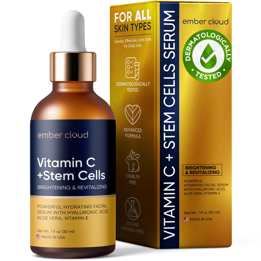 Vitamin C Serum for Face with Stem Cells & Hyaluronic Acid 8 Oz | Anti-Aging, Brightening, Hydrating Face Serum for All Skin Types, Cruelty Free, Made in USA, with Aloe Vera & Vitamin E