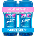 Secret Outlast Antiperspirant Deodorant for Women, 72hr Sweat & Odor Protection, PH Balancing Minerals, Pro-Hyaluronic Acid, Clear Gel, Completely Clean Scent, 2.6 oz (Pack of 2)
