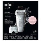 Braun Epilator Silk-épil 7, Hair Removal Device, Women Shaver & Trimmer, Wet and Dry, Wide Head, Includes Shaver Head and Trimmer Comb, SE7-041, Silver