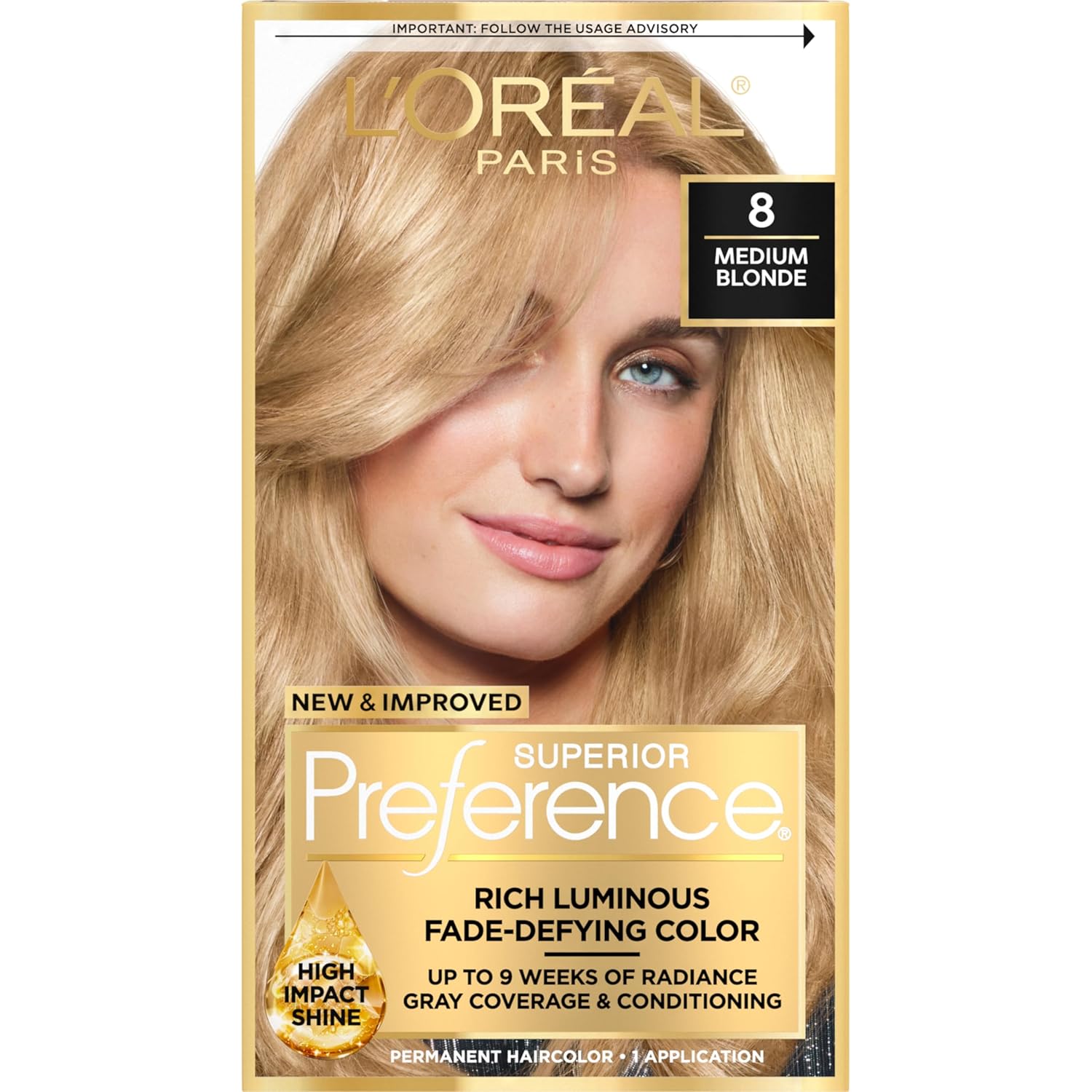 Buy now L'Oreal Paris Superior Preference Luminous Fade-Defying Permanent Hair Color, Hair Dye For Up to 9 Weeks of Radiance, Light Ash Blonde 9A, 1 Hair Dye Kit 8 Medium Blonde 1 Count (Pack of 1) at indiglob india