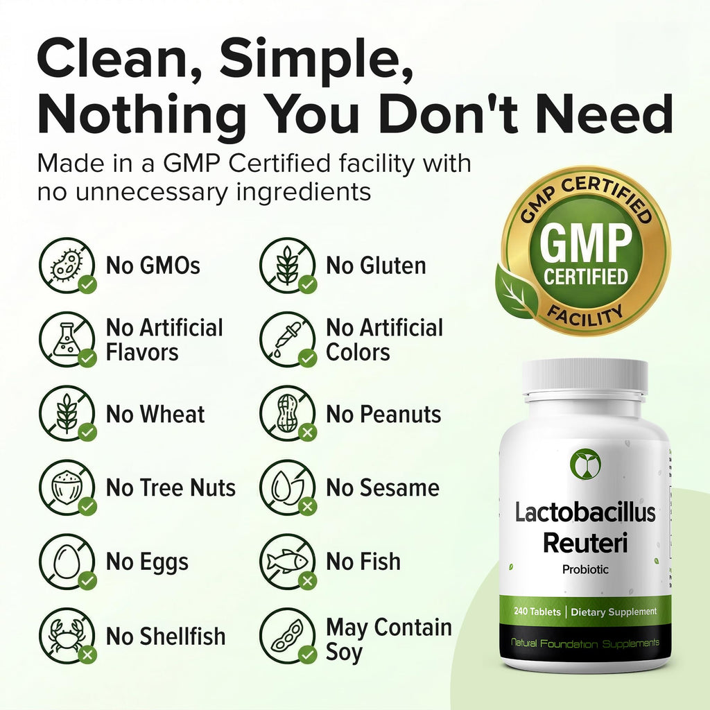 Lactobacillus Reuteri Probiotic 240 Tablets (4 Month Supply) – Researched Strain LR08 – 3 Billion CFU – Digestive Health & Gut Comfort – GMP Certified (240, Lactobacillus Reuteri)