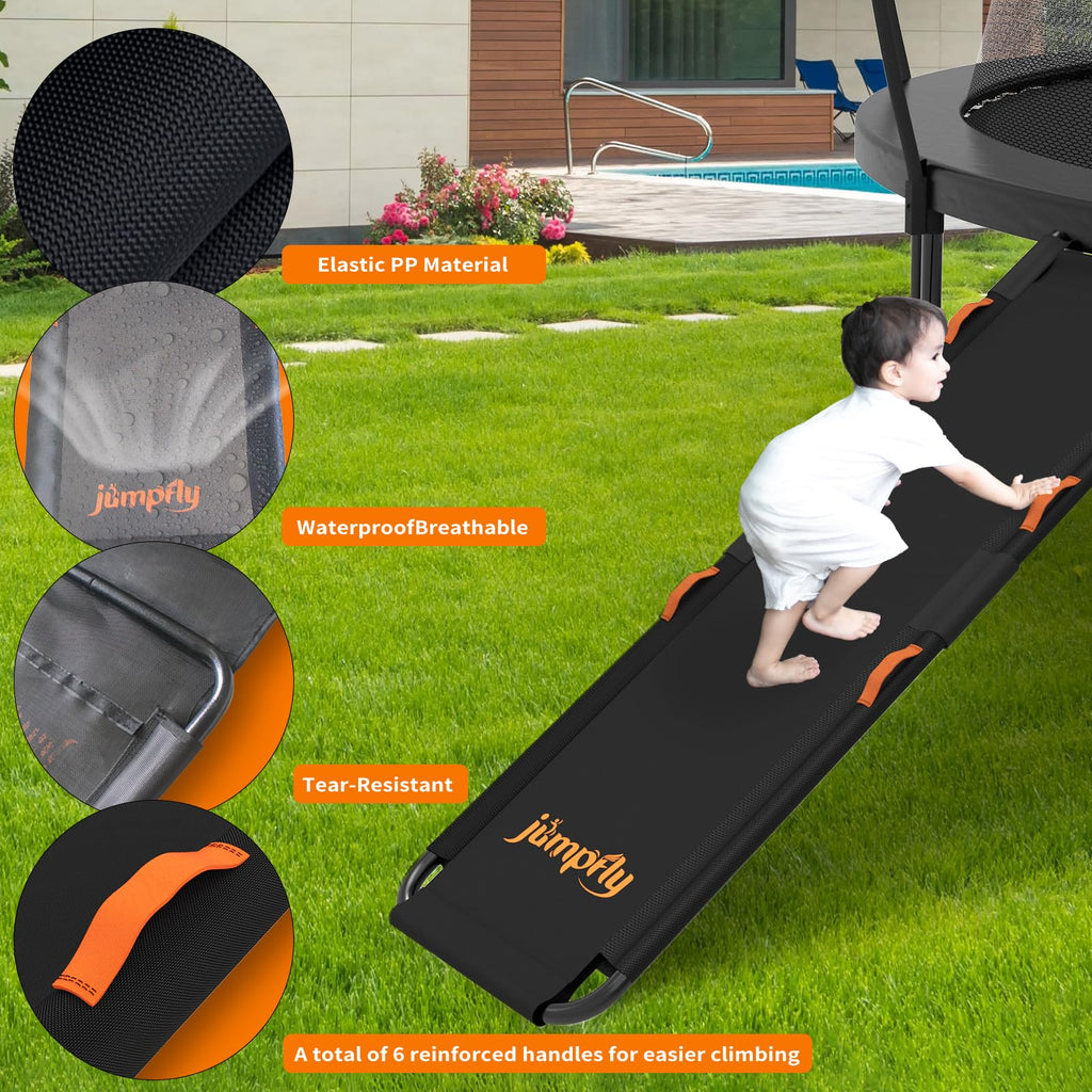 jumpfly Trampoline Slide Ladder Universal Trampoline Ladder with Handles Strong Tear Resistant Fabric Trampoline Accessories for Kids Toddler Climb Up & Slide Down, Orange