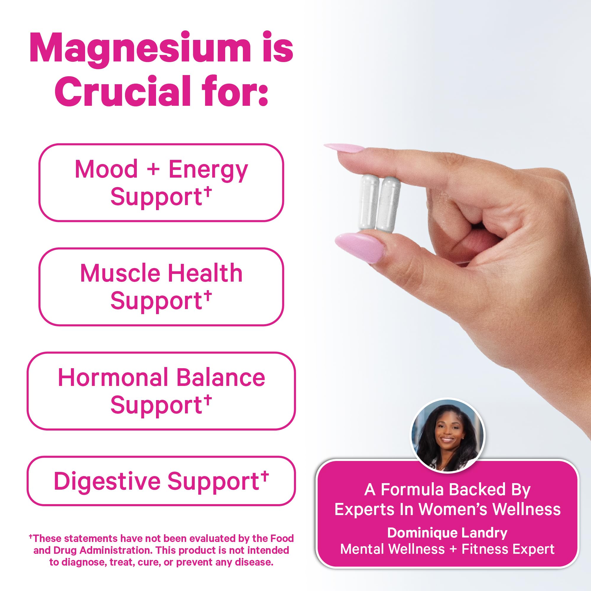 Pink Stork Magnesium Glycinate 420mg, Berry Essence, 60 Capsules | With Vitamin D, Supports Natural Calm, Mood, and Sleep, Hormone Balance for Women, 1 Month Supply