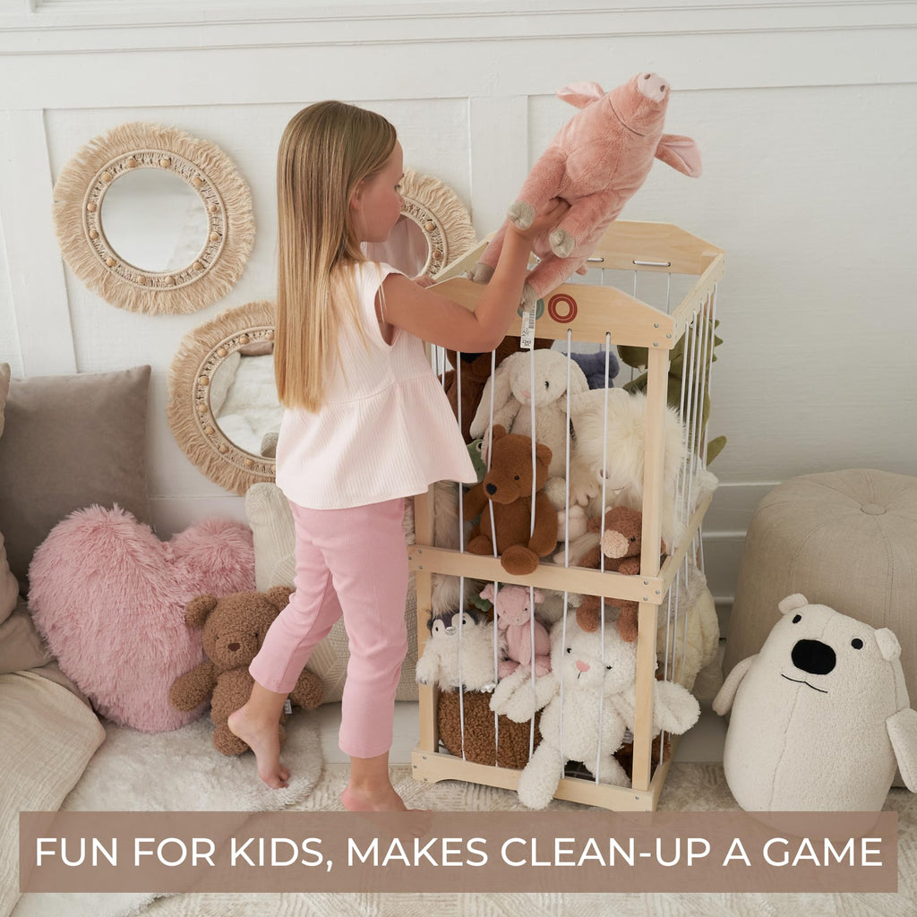 Wooden Stuffed Animal Storage for Kids - Large Toy Organizer & Holder