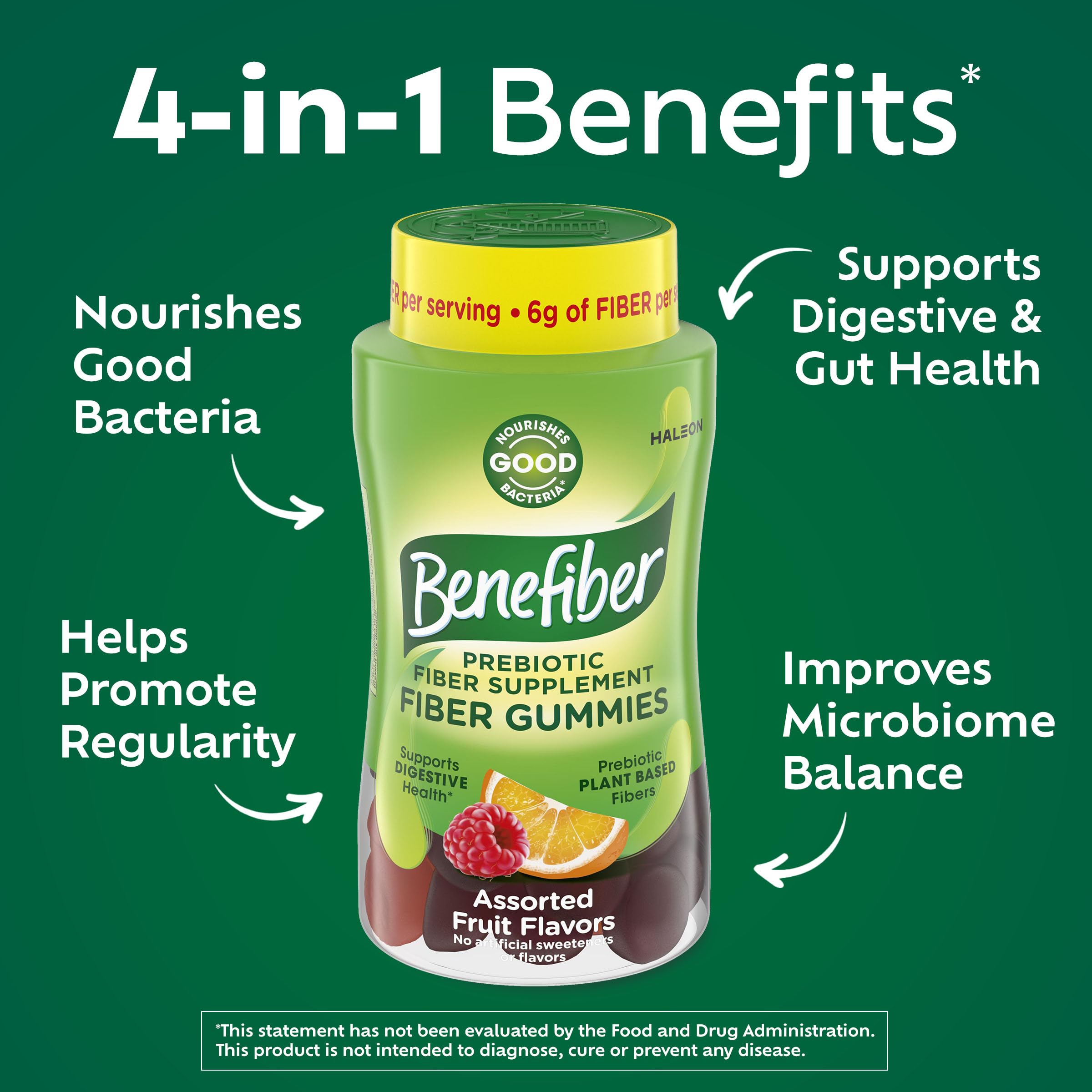 Benefiber Prebiotic Fiber Supplement Gummies, Assorted Fruit Flavor, 81 Ct | Plant-based Prebiotic Fiber, Supports Gut Health by Nourishing Good Gut Bacteria, GLP-1 Support for Digestive Health