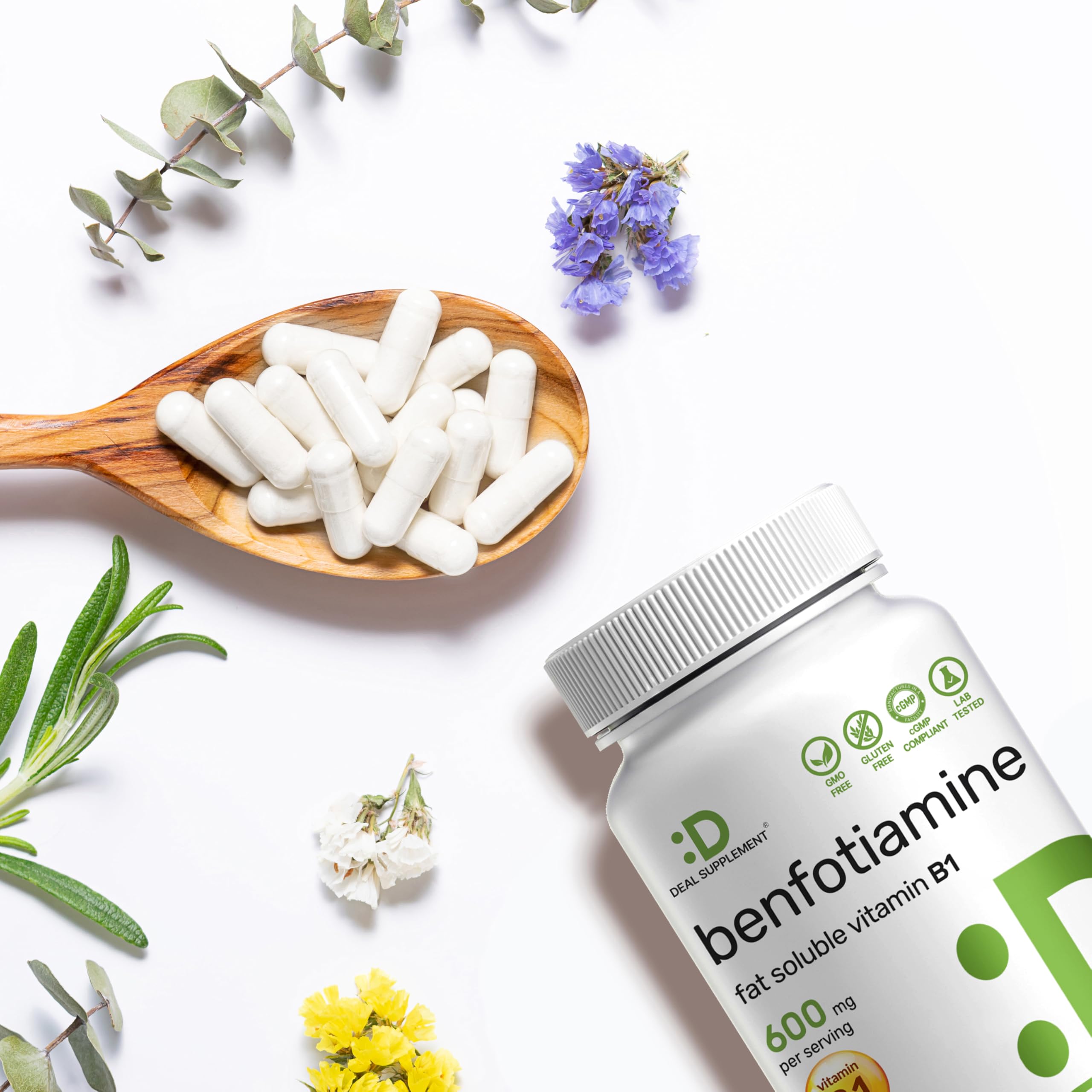 Benfotiamine 600mg Per Serving, 180 Veggie Capsules (300mg Per Cap) – Fat Soluble Vitamin B1 Thiamine Supplement – 3rd Party Tested, Vegan, Non-GMO, Gluten Free