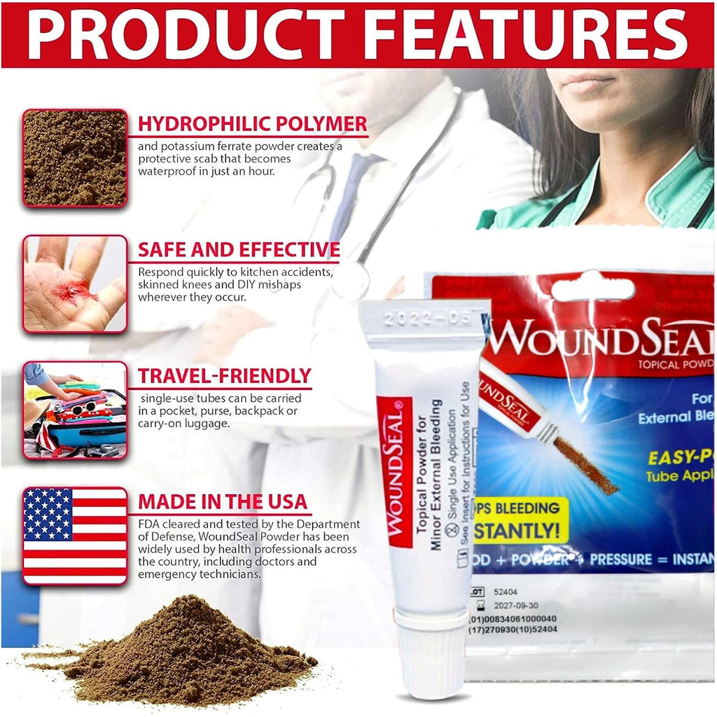 Buy now WoundSeal Topical Powder Wound Care First Aid for Cuts, Scrapes and Abrasions Single Use, 4 count (Packaging May Vary) at indiglob india