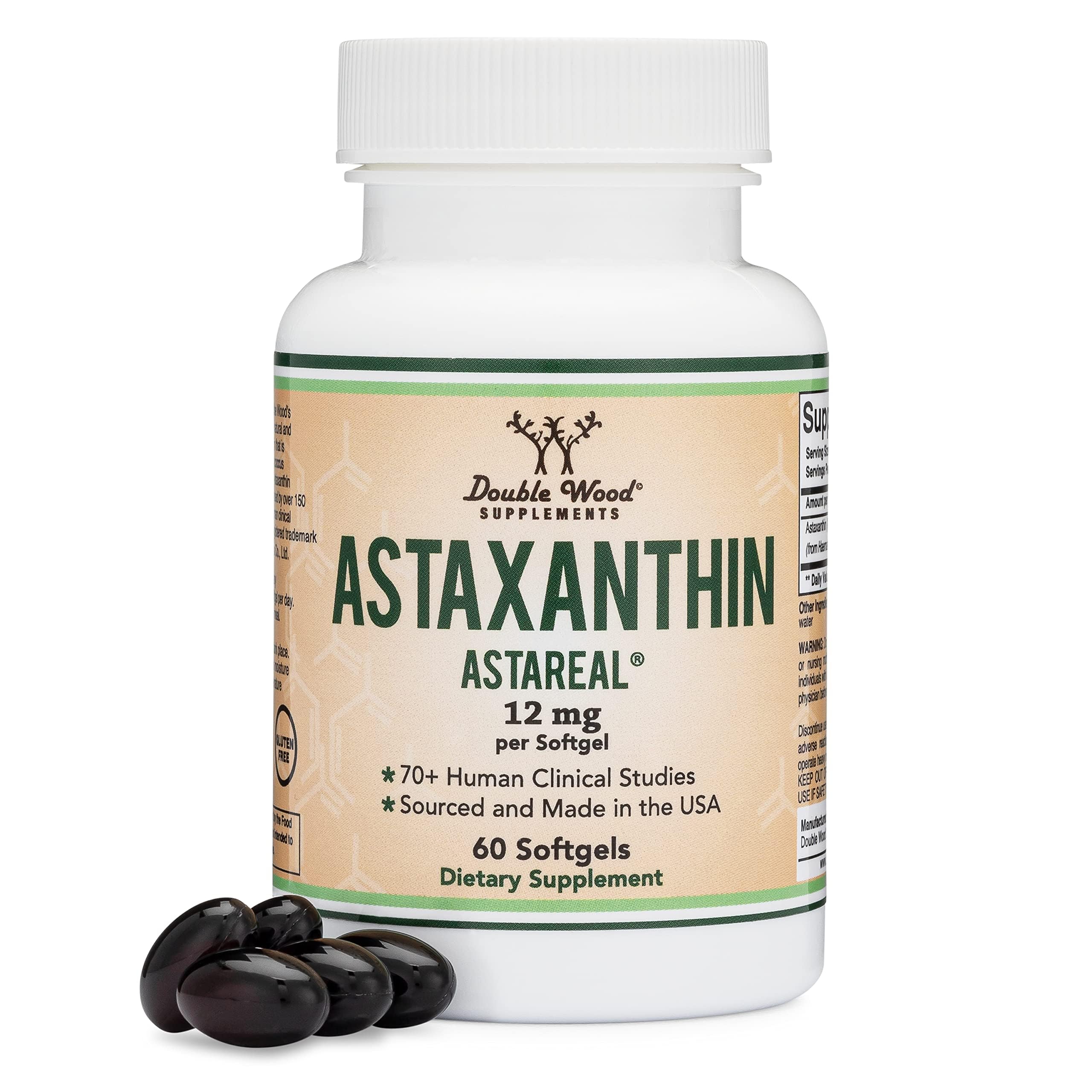 Astaxanthin 12mg Softgels, AstaReal, Eye, Skin + Joint Support, 60 Softgels | Eye, Skin + Joint Supplement, Patented AstaReal, 70+ Human Trials, Dry-Eye + Skin Glow Support, Grown in USA