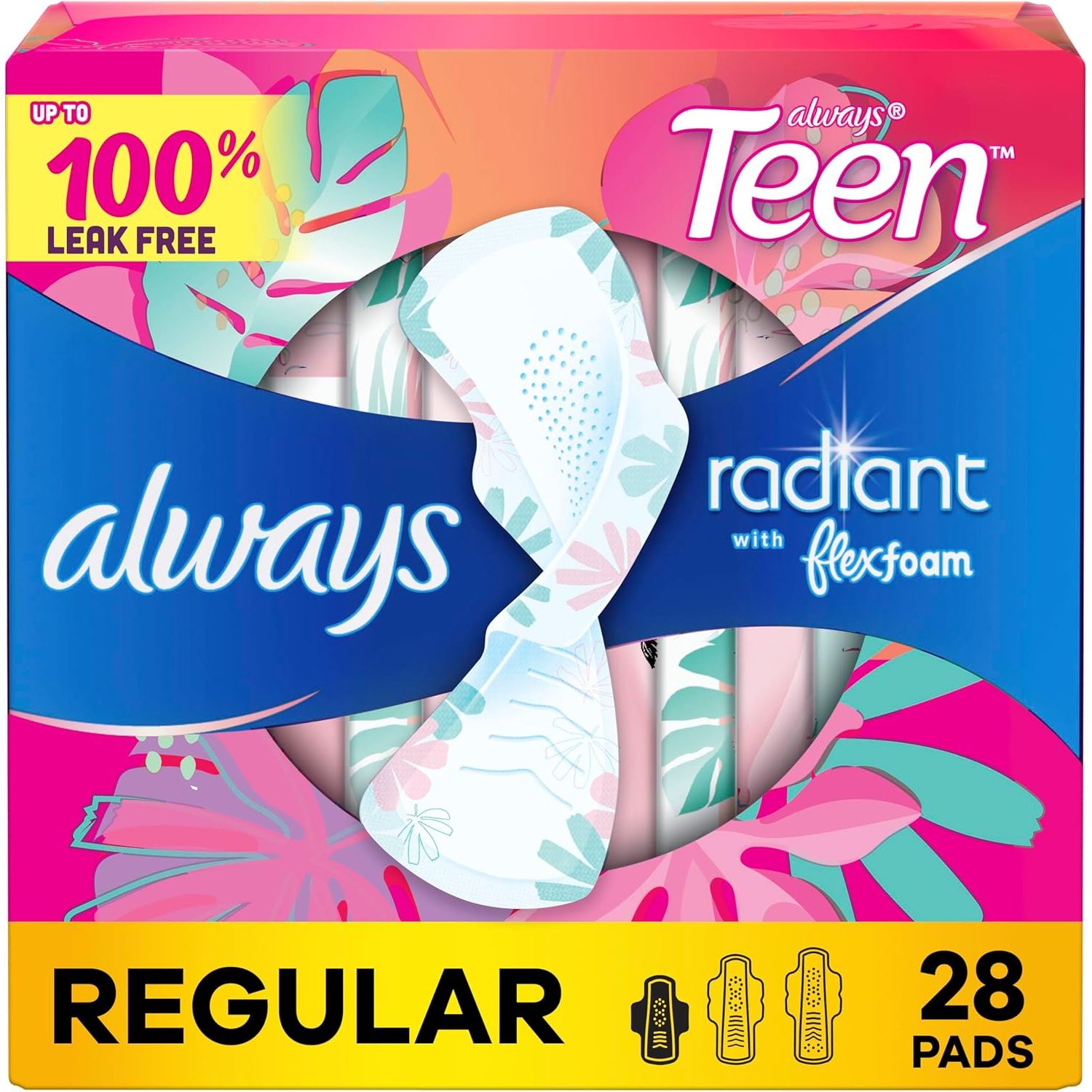 Buy now Always Radiant Teen Pads, Size 1, Regular, with Wings, Unscented, 14 Count 28 at indiglob india