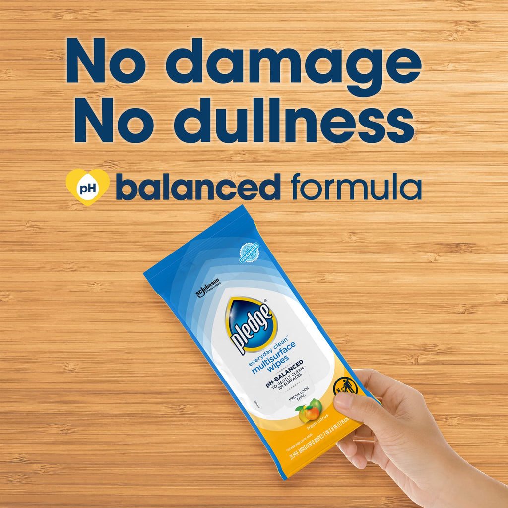 Pledge pH Balanced Multi Surface Cleaning Wipes, Fresh Citrus, 25 Ct, 4 pk