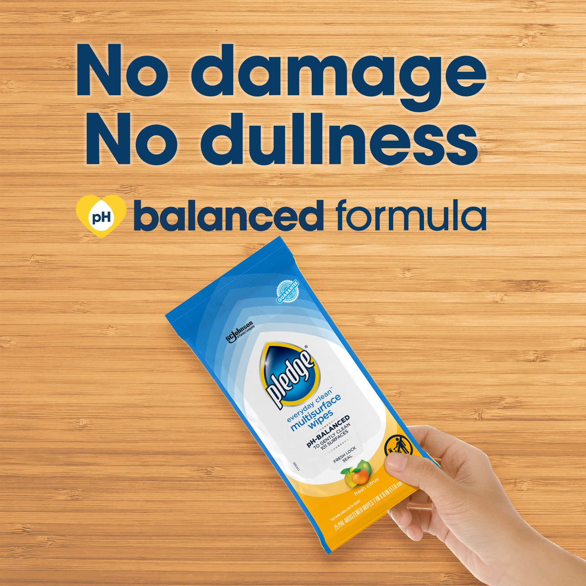 Pledge pH Balanced Multi Surface Cleaning Wipes, Fresh Citrus, 25 Ct, 4 pk
