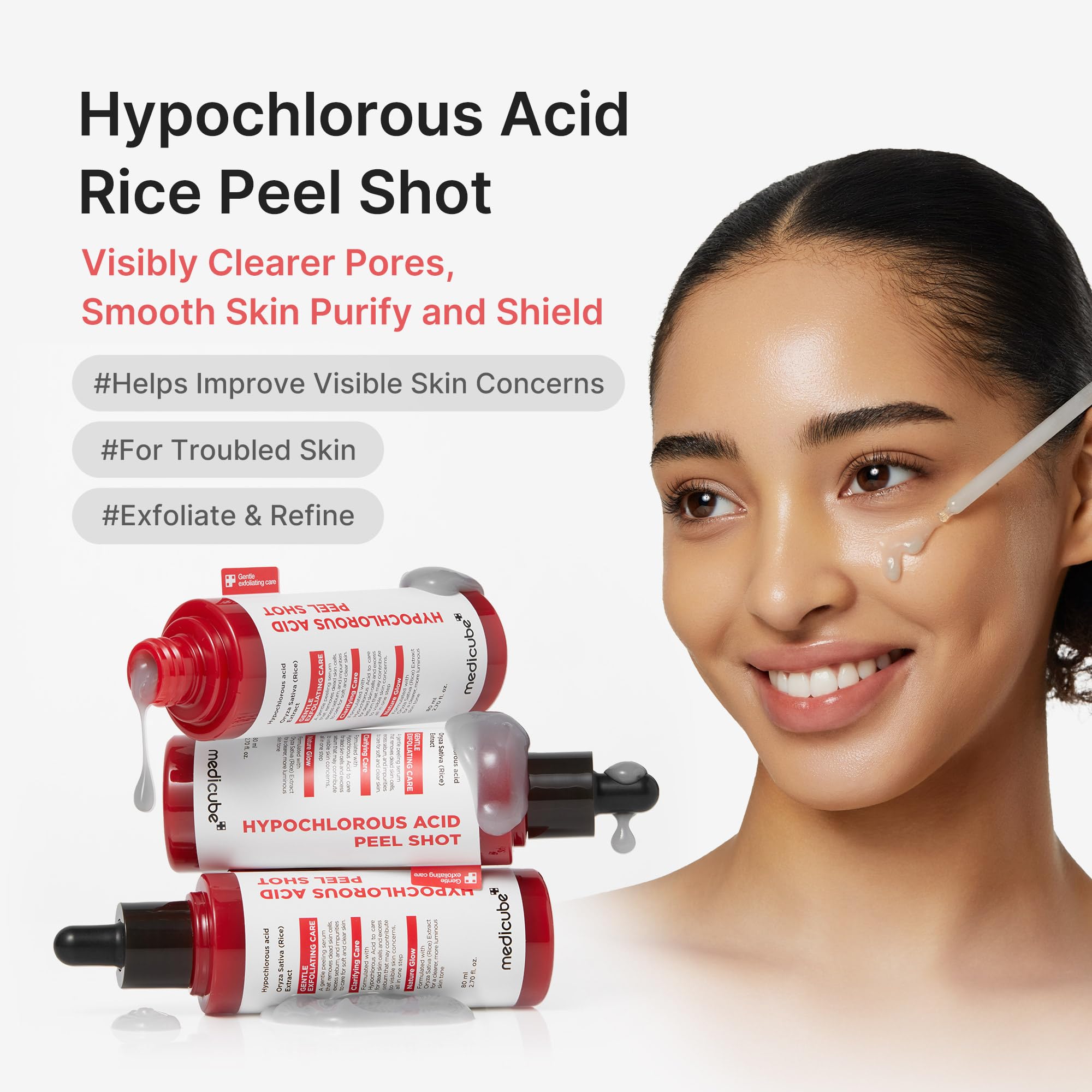 medicube Peel Shot with Hypochlorous Acid for Pores & Blackheads | Gentle Exfoliating Serum for Dead Skin Cells & Excess Sebum - Rice Extract, Panthenol for Hydrating & Smoothing, 2.7 fl.oz
