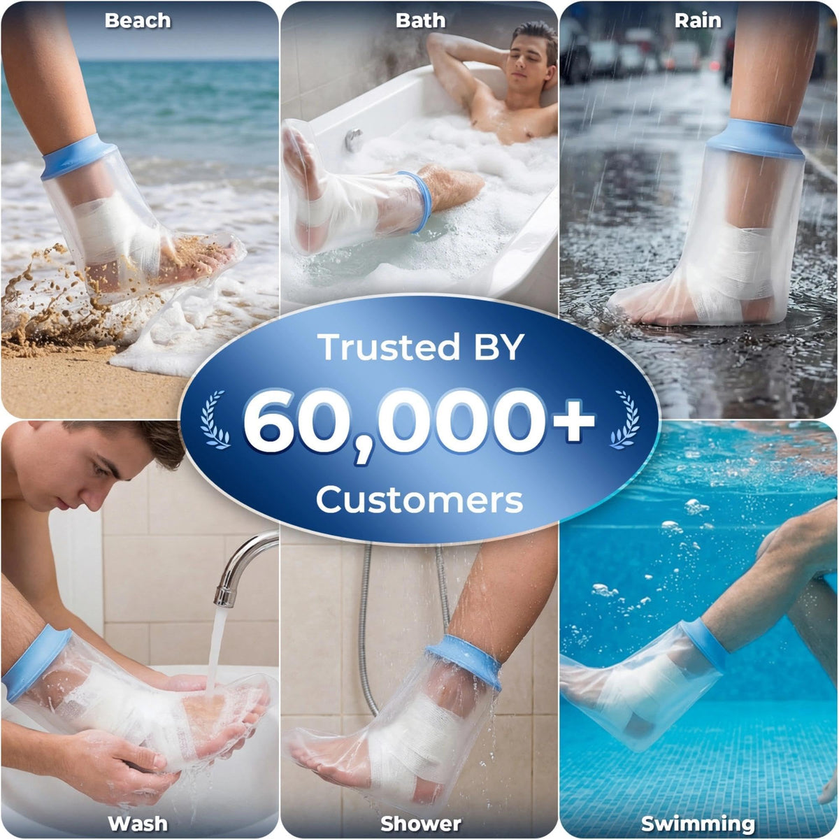100% Waterproof Foot Cast Covers for Shower Adult, Shower Boots for Foot